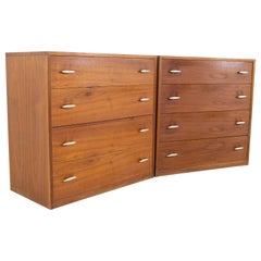 Crescent Furniture Company MCM Walnut and Stainless Dresser Chests - Pair