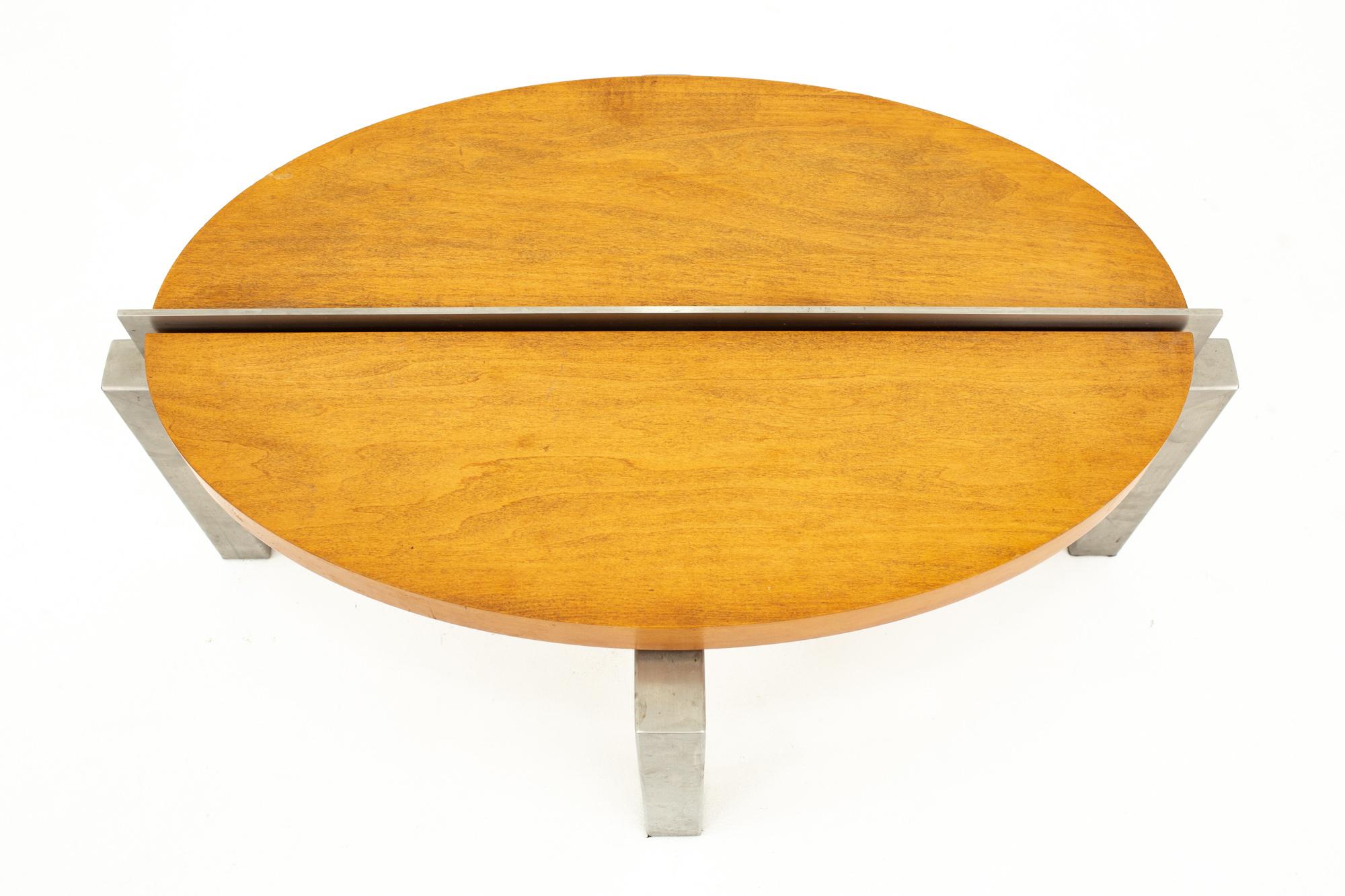 American Mid Century Walnut and Stainless Steel Block Coffee Table For Sale