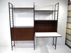 George Nelson styled Walnut and Steel Wall Unit Bookcase Desk by Ladderax