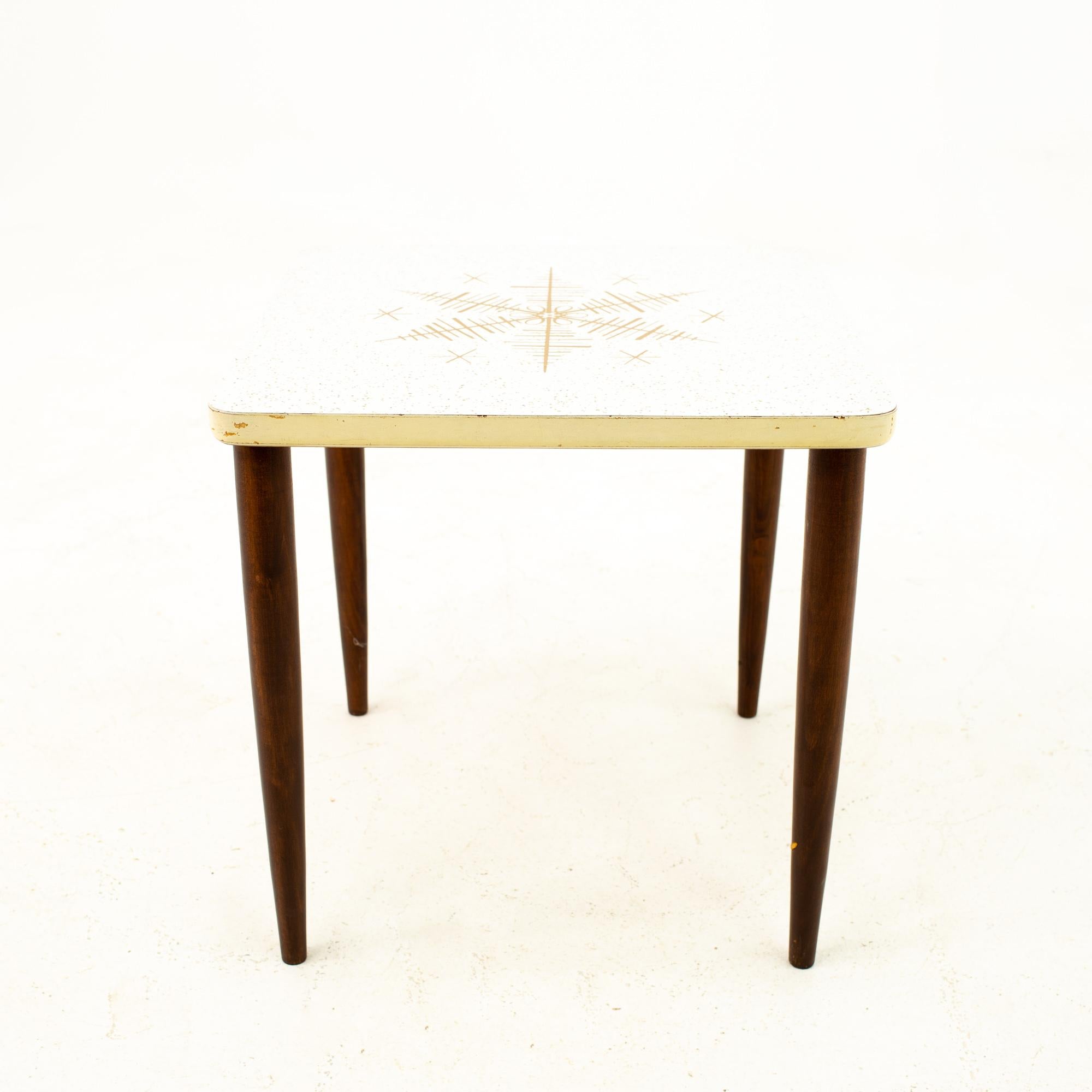 Midcentury Walnut and White Laminate End Table, Set of 3 In Good Condition In Countryside, IL