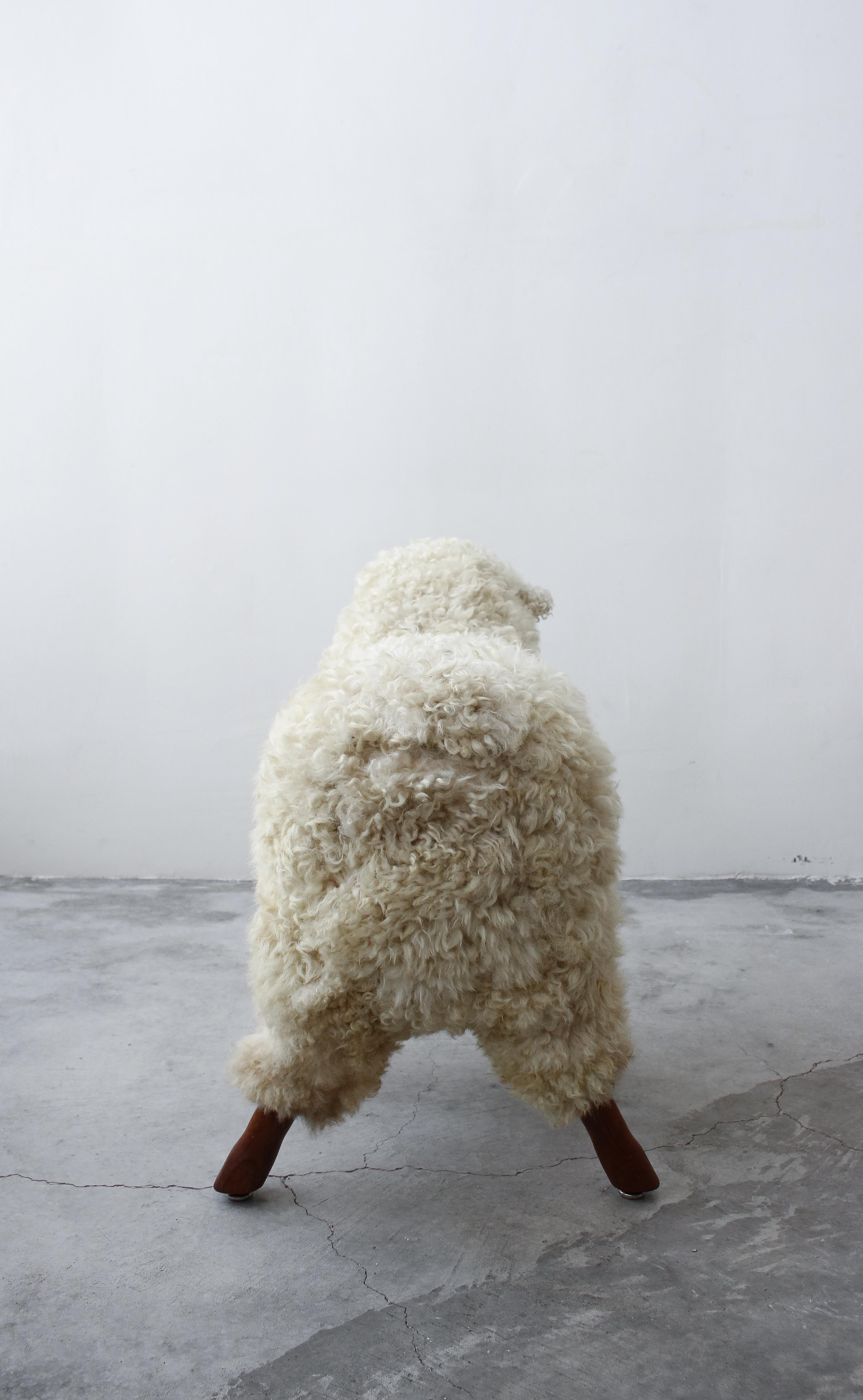 Midcentury Walnut and Wool LaLanne Style Sheep Stool Sculpture 4