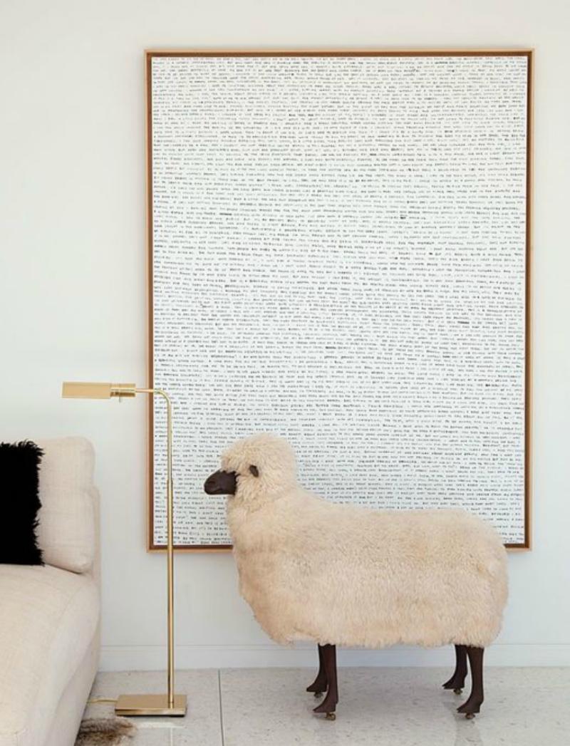 Midcentury Walnut and Wool LaLanne Style Sheep Stool Sculpture In Good Condition In Las Vegas, NV