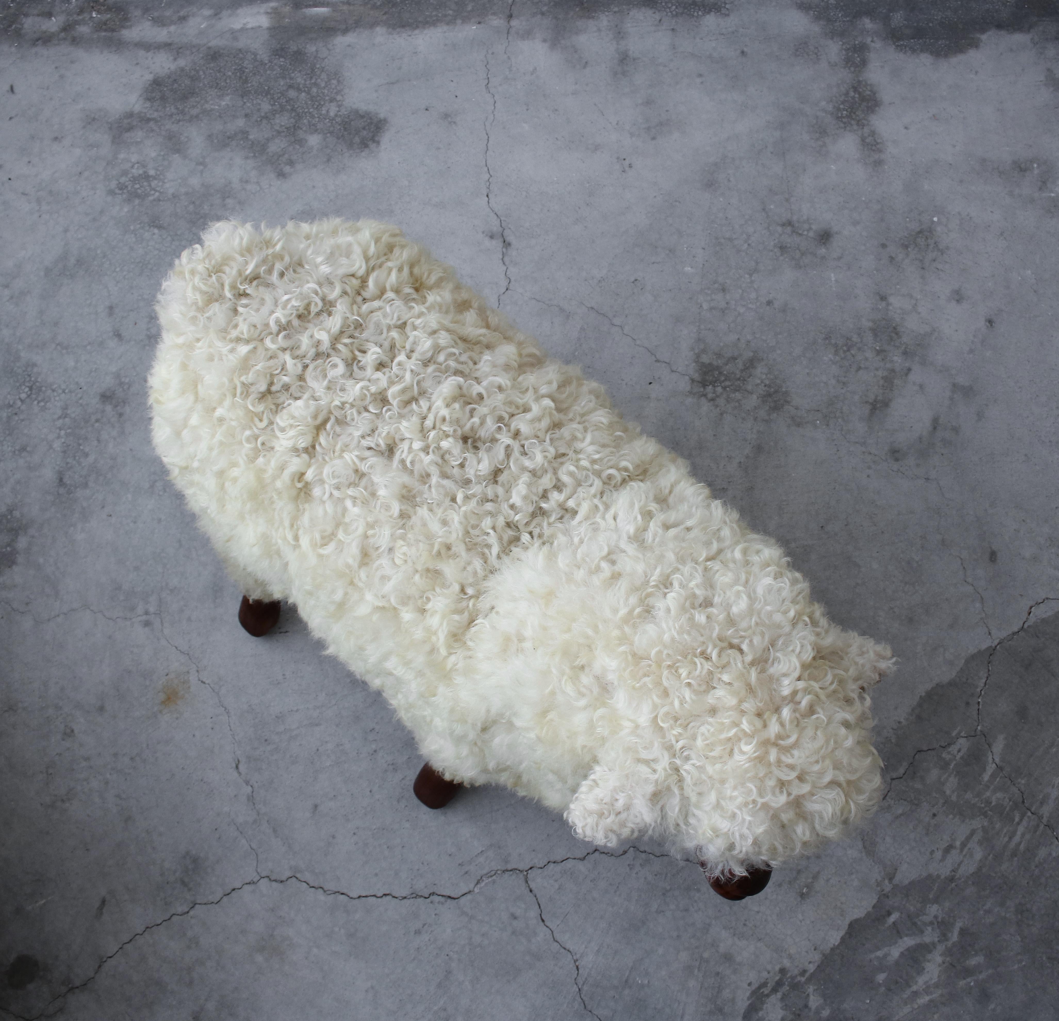 Midcentury Walnut and Wool LaLanne Style Sheep Stool Sculpture 3
