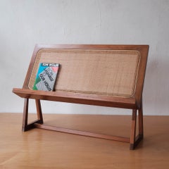 Mid Century Walnut and Woven Cane Book Art or Music Display Table or Floor Stand
