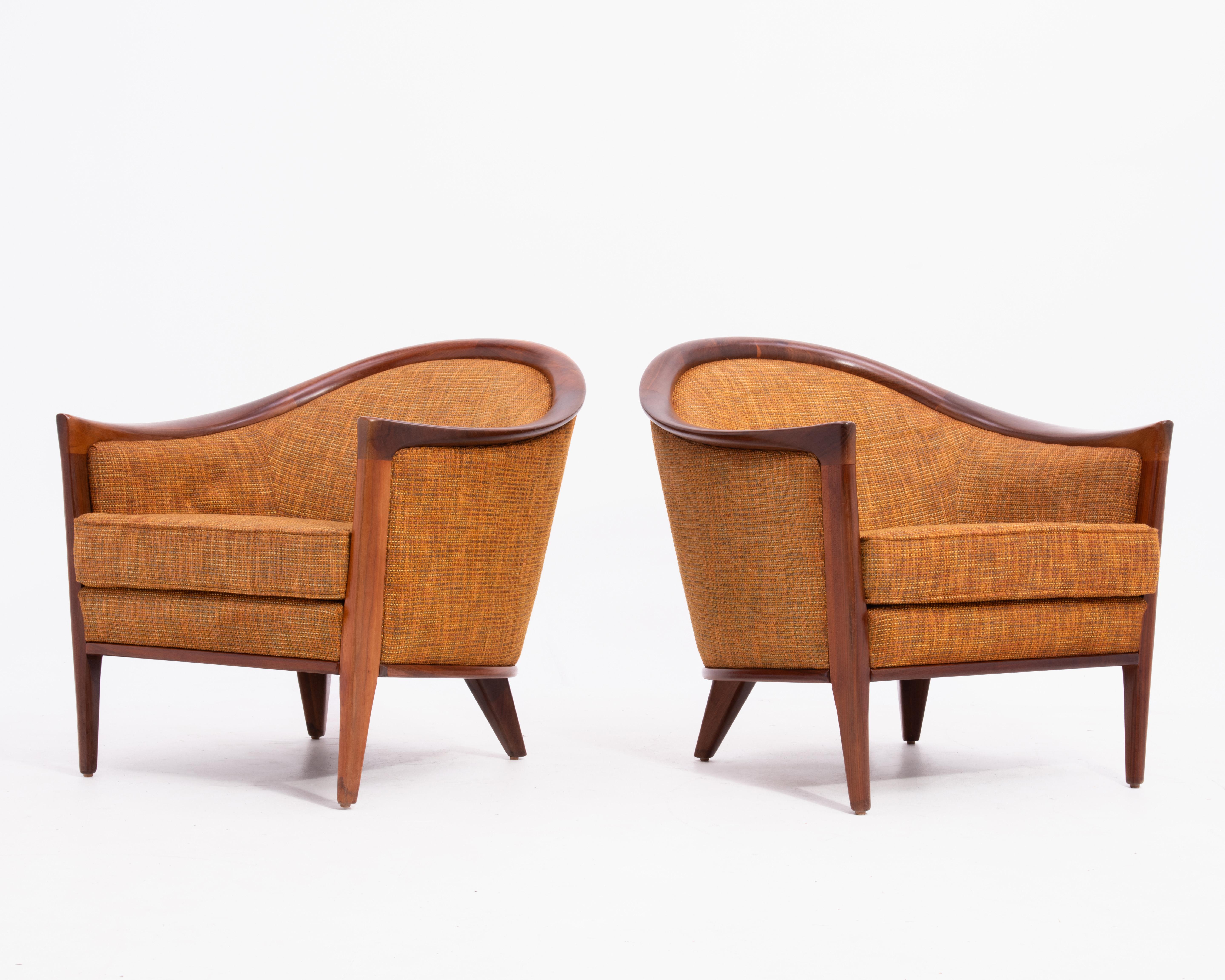 Fabric Mid Century Walnut Aristokrat Lounge Chair Bertil Fridhagen Sweden 1960s a Pair
