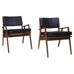 Mid-Century Walnut Armchairs in New Aubergine Leather