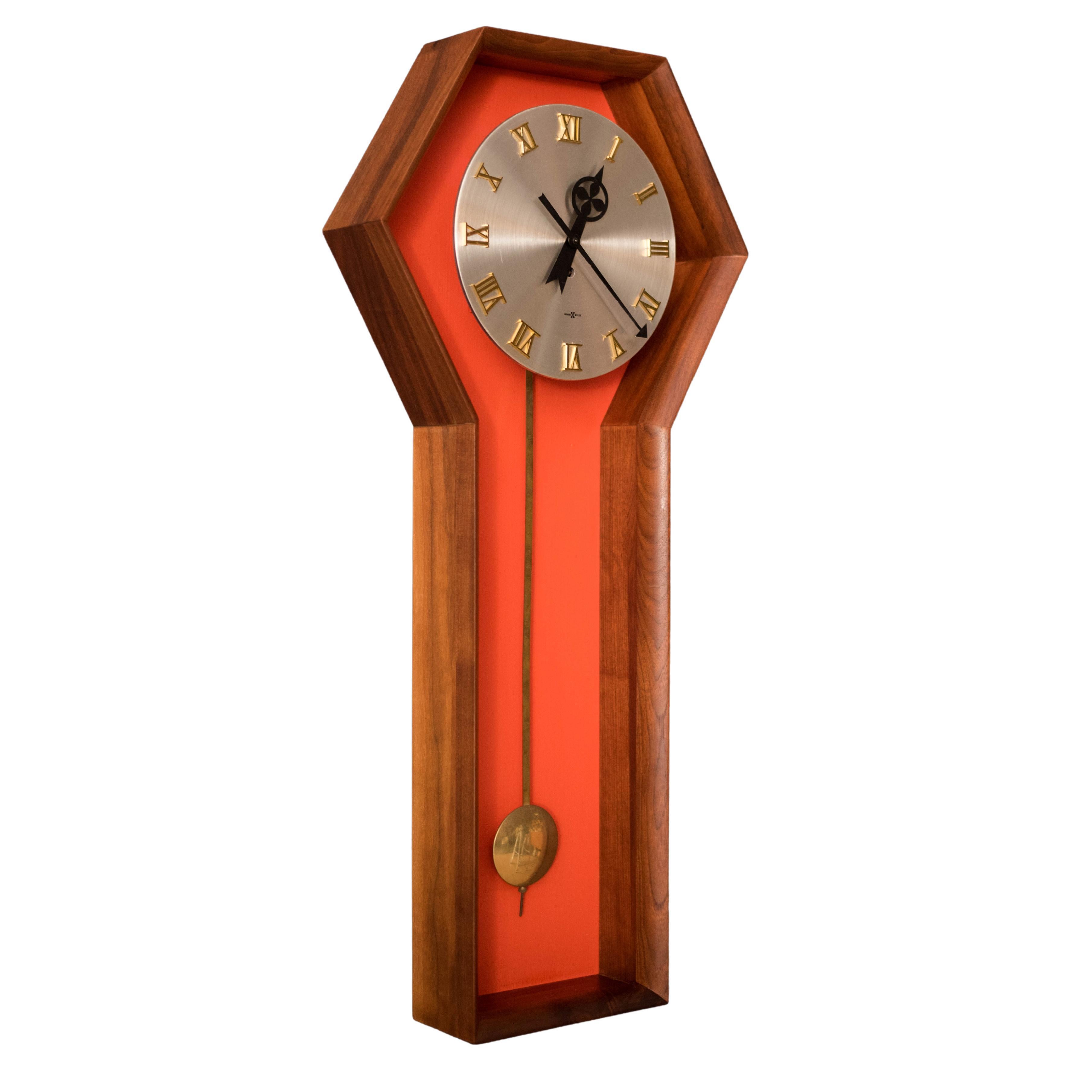 Midcentury Walnut Arthur Umanoff Meridian Pendulum Wall Clock for Howard Miller