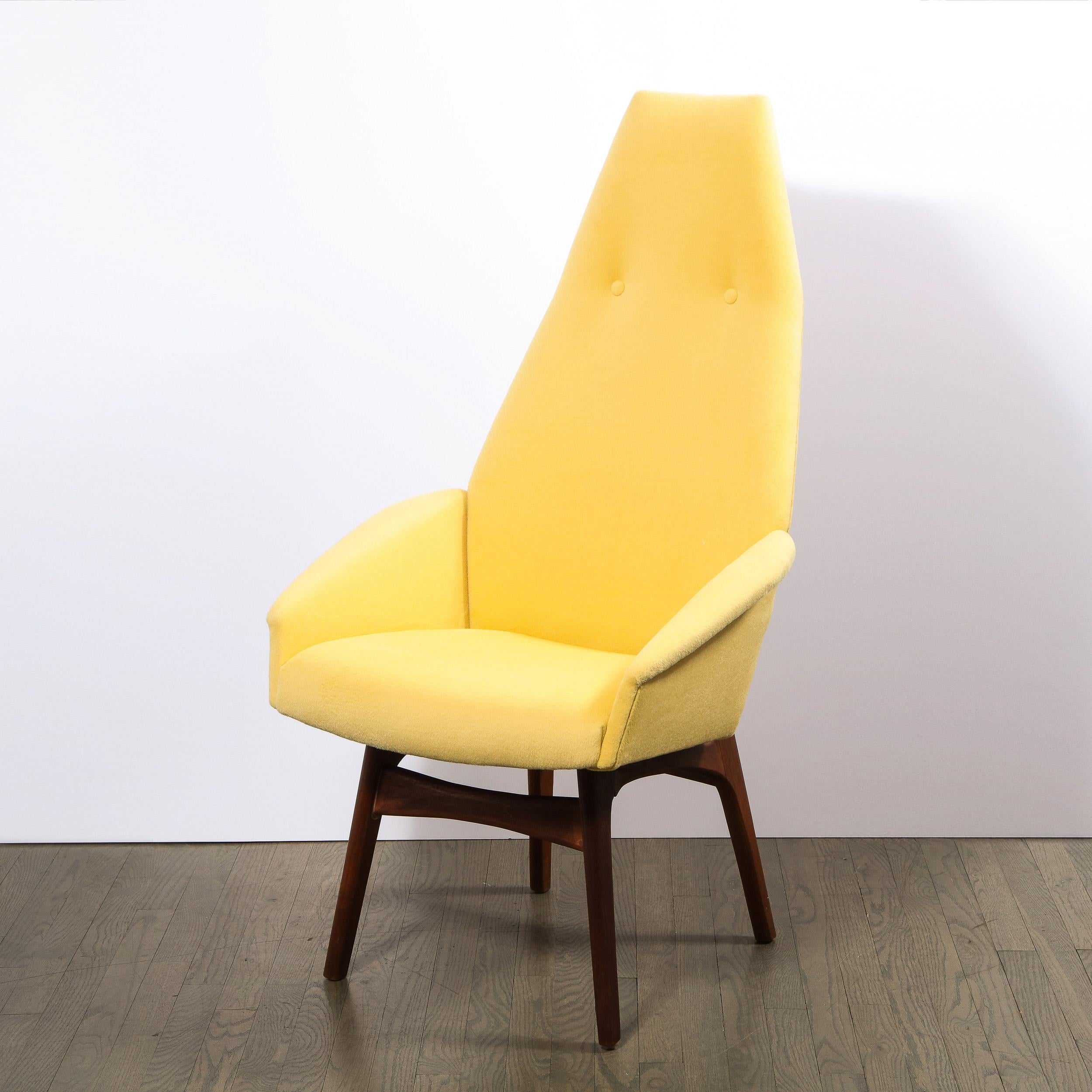 Mid Century Walnut Back Chair in Yellow Loro Piana Cashmere by Adrian Pearsall For Sale 2