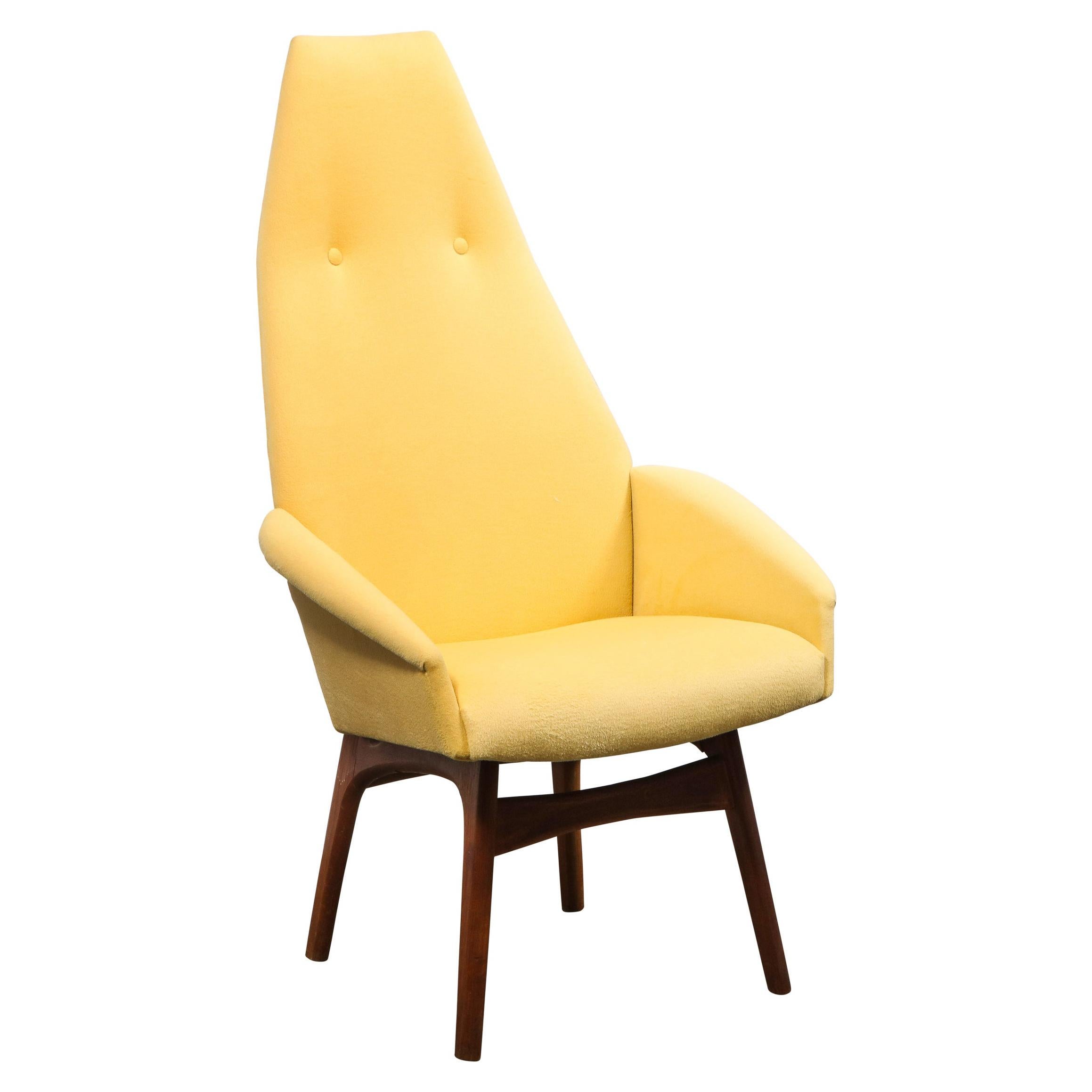 Mid Century Walnut Back Chair in Yellow Loro Piana Cashmere by Adrian Pearsall