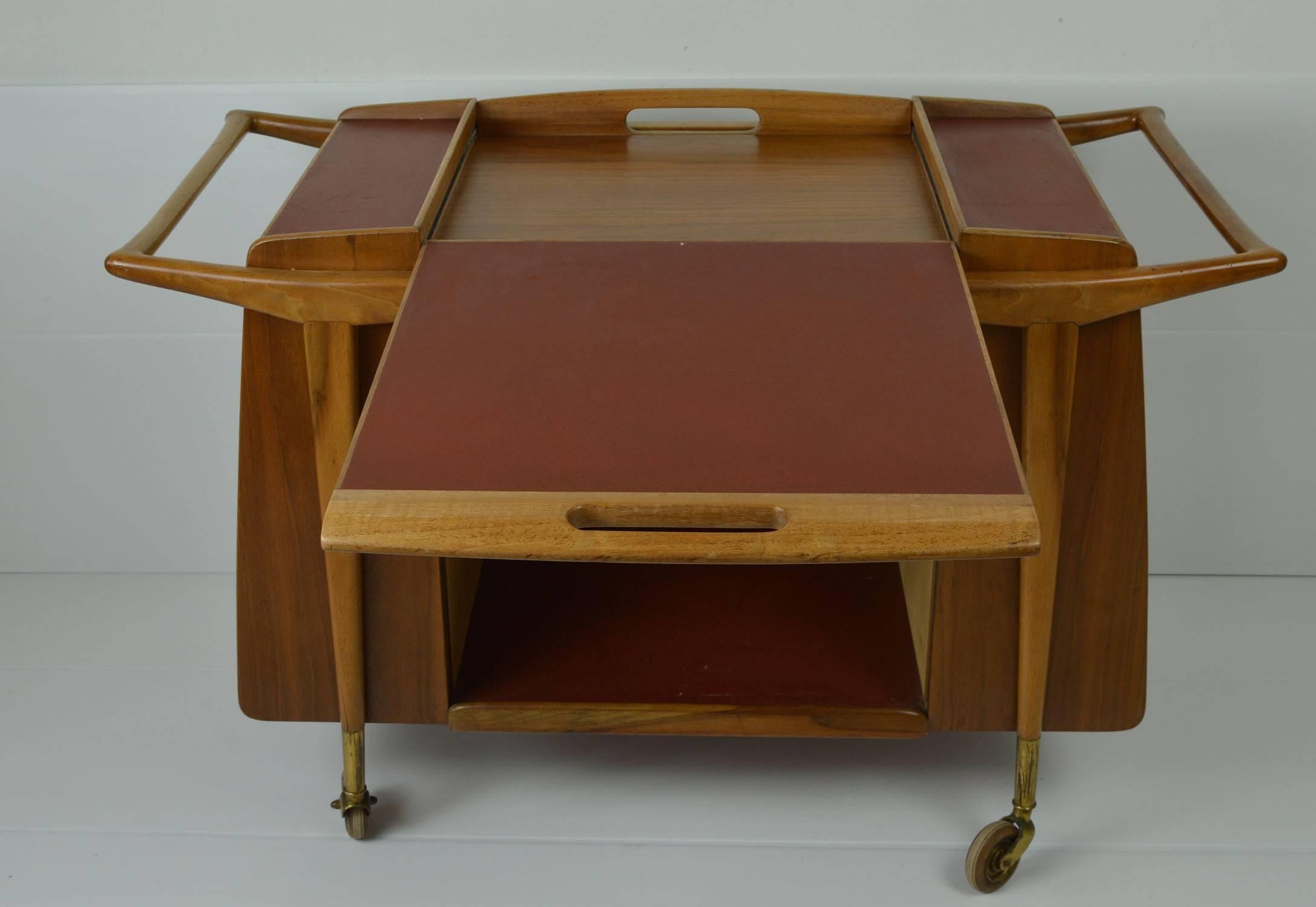 Mid-20th Century Midcentury Walnut Bar Cart with Abstract Marquetry Panels