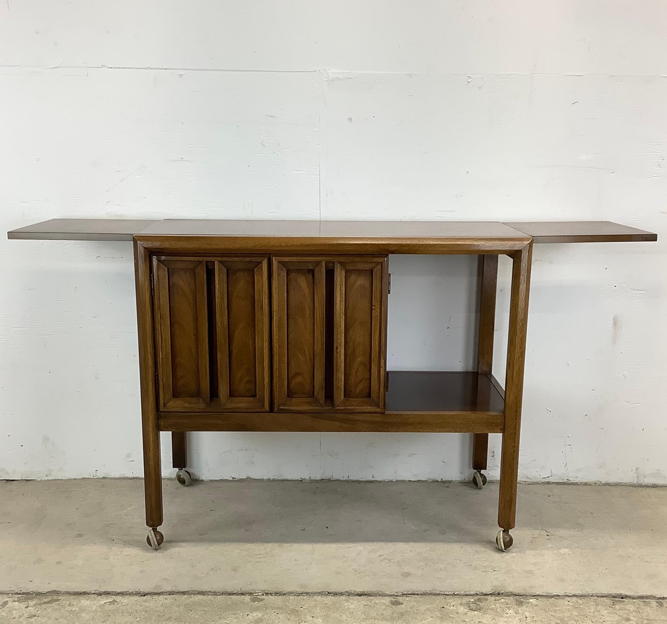 Mid-Century Modern Mid-Century Walnut Bar Cart With Leaves For Sale