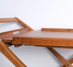 Chariot de bar en noyer du milieu du siècle avec plateau amovible