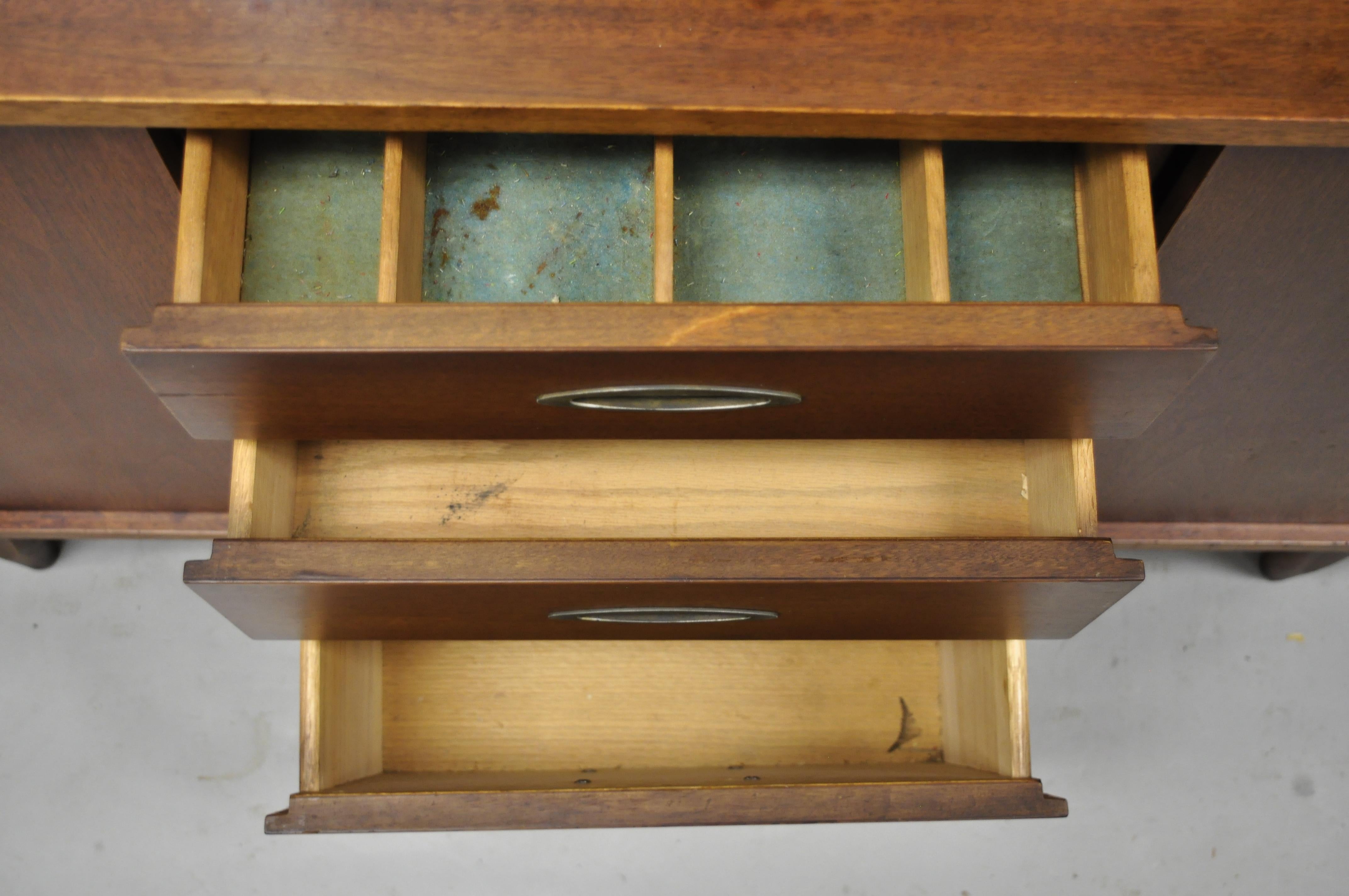 20th Century Mid Century Walnut Bassett China Cabinet Hutch Display with Sliding Glass Doors