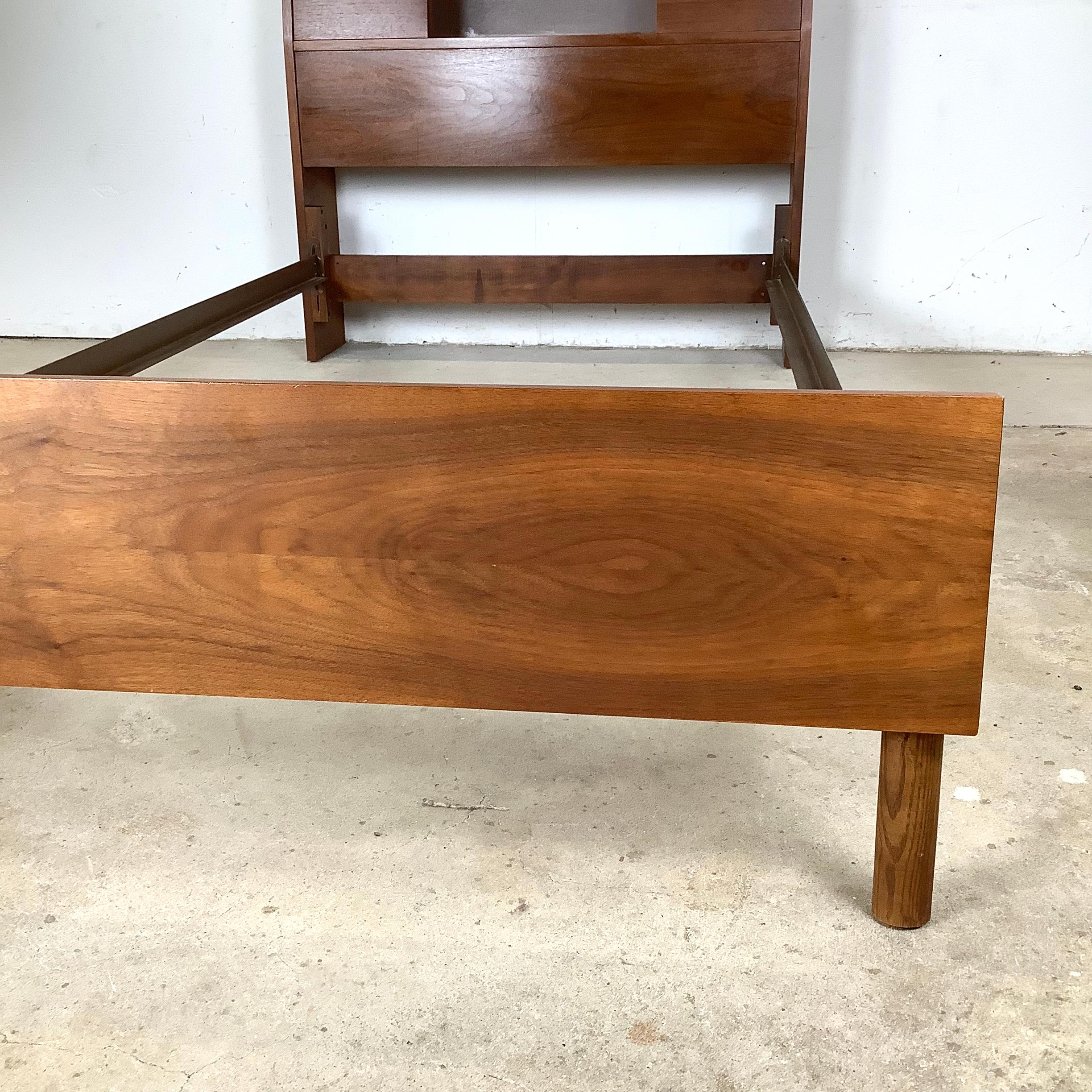 Mid-Century Walnut Bedframe With Storage Headboard- Twin For Sale 3
