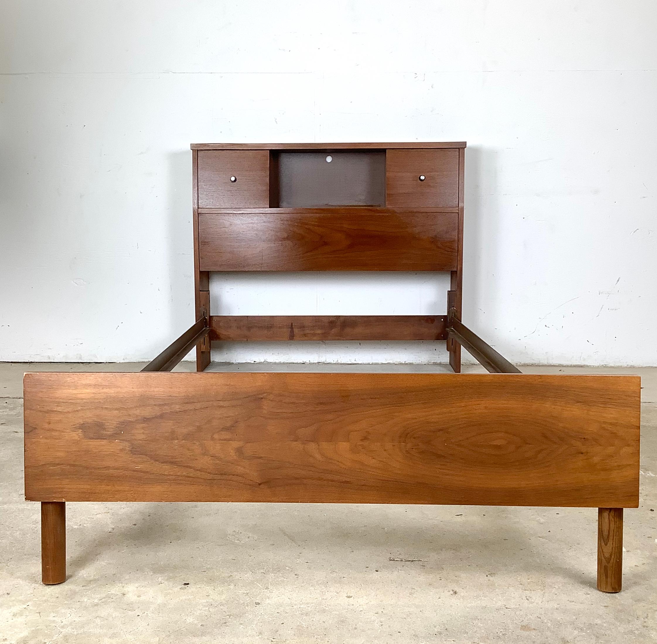 Mid-Century Walnut Bedframe With Storage Headboard- Twin For Sale 4