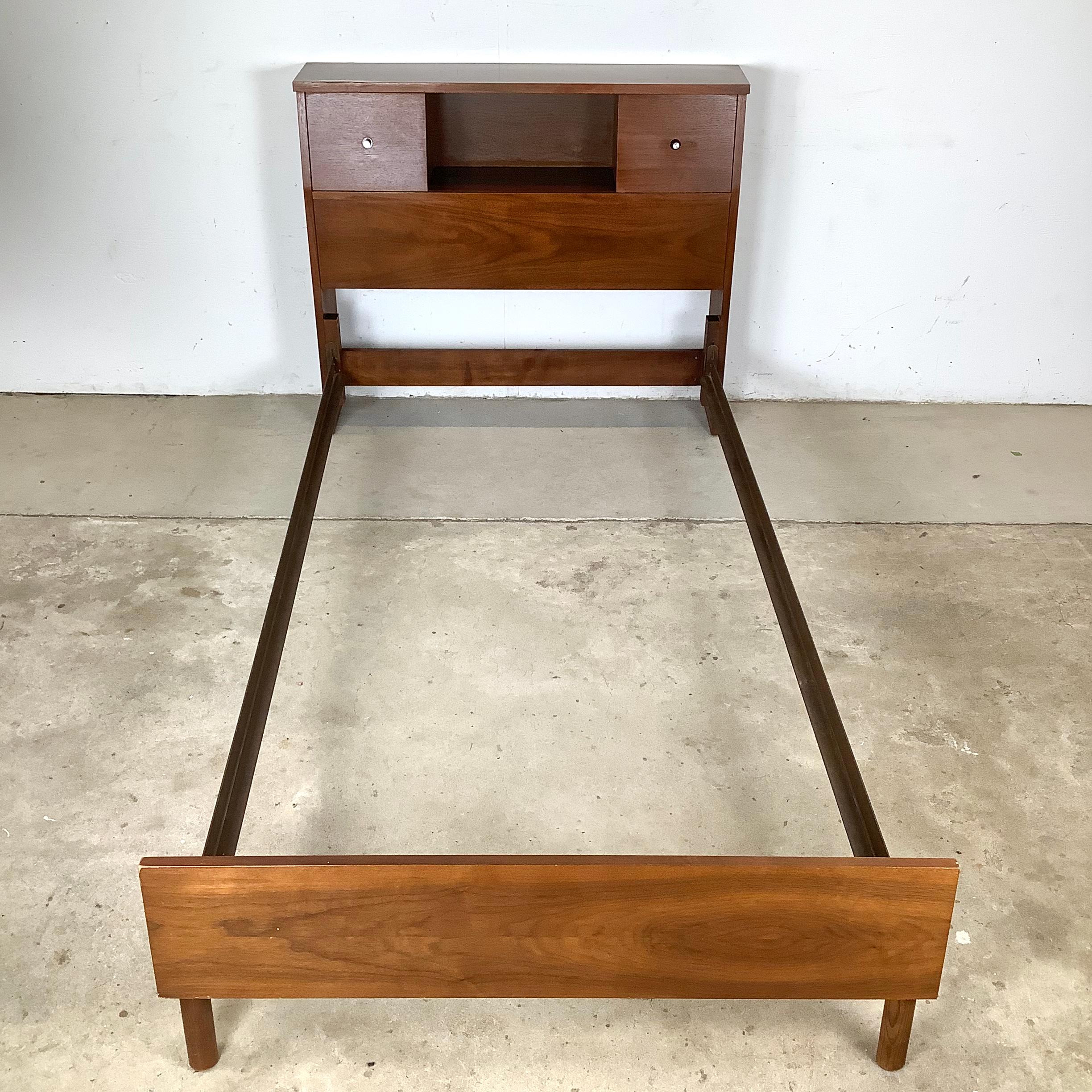 Mid-Century Walnut Bedframe With Storage Headboard- Twin For Sale 5