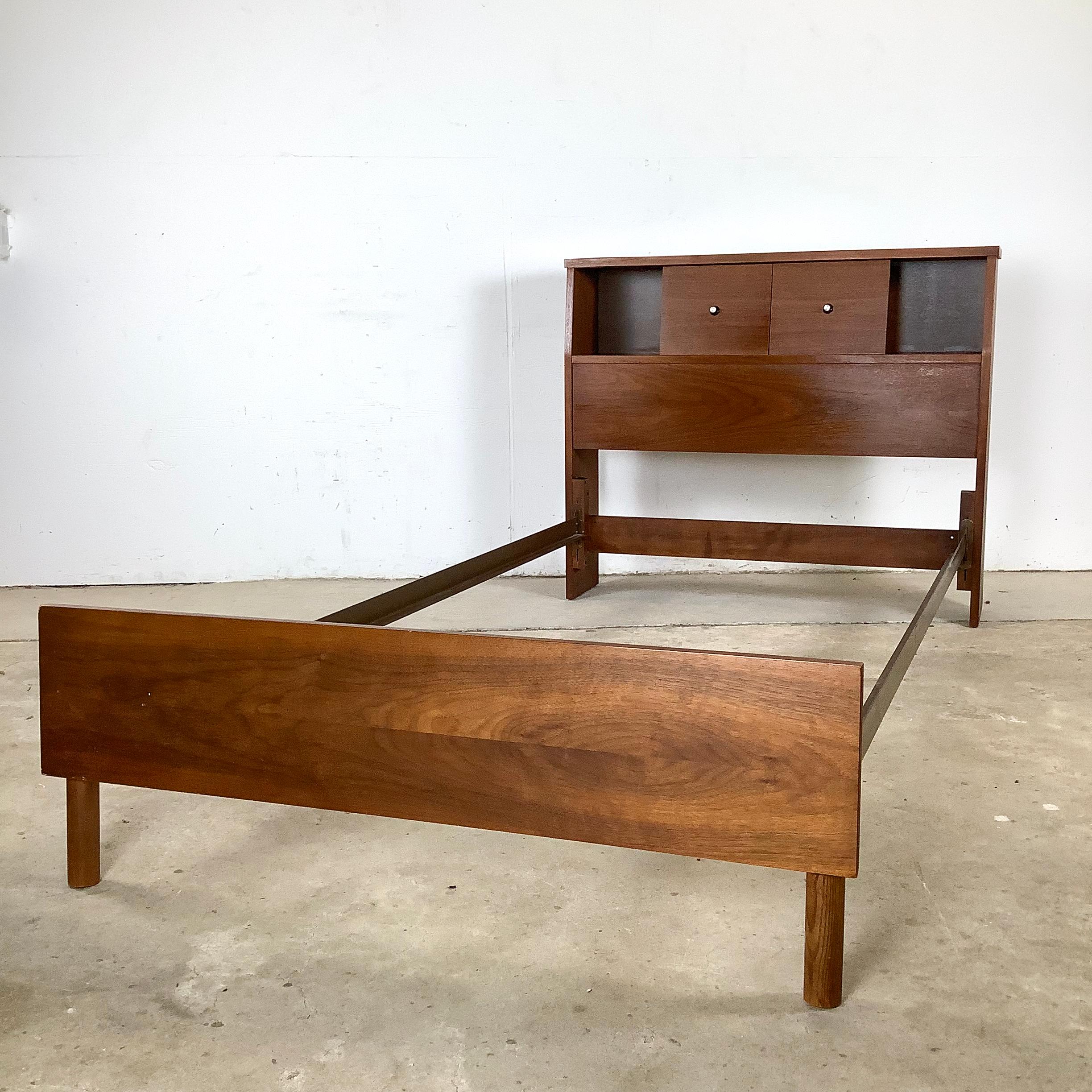 Mid-Century Walnut Bedframe With Storage Headboard- Twin For Sale 8