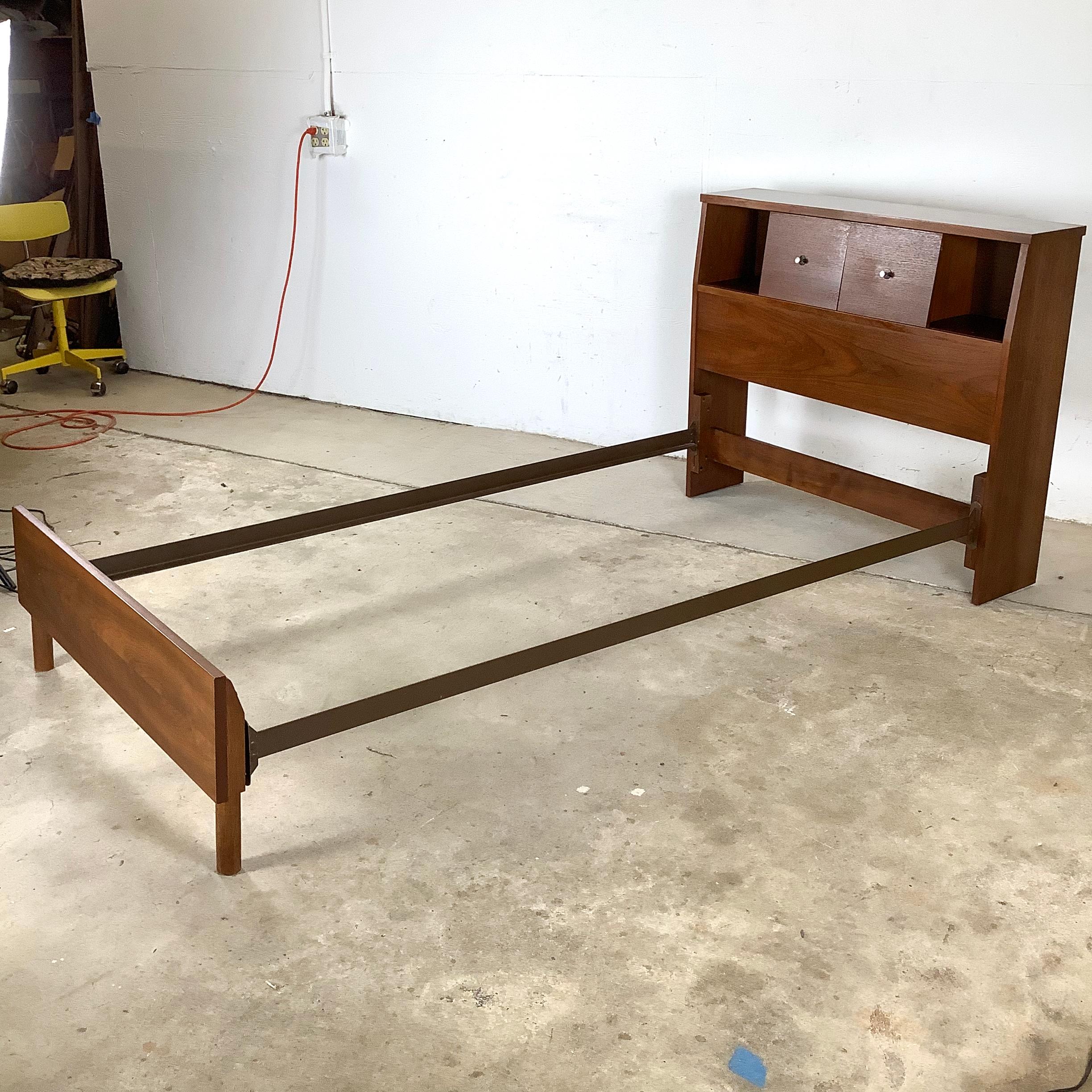 Mid-Century Walnut Bedframe With Storage Headboard- Twin For Sale 9