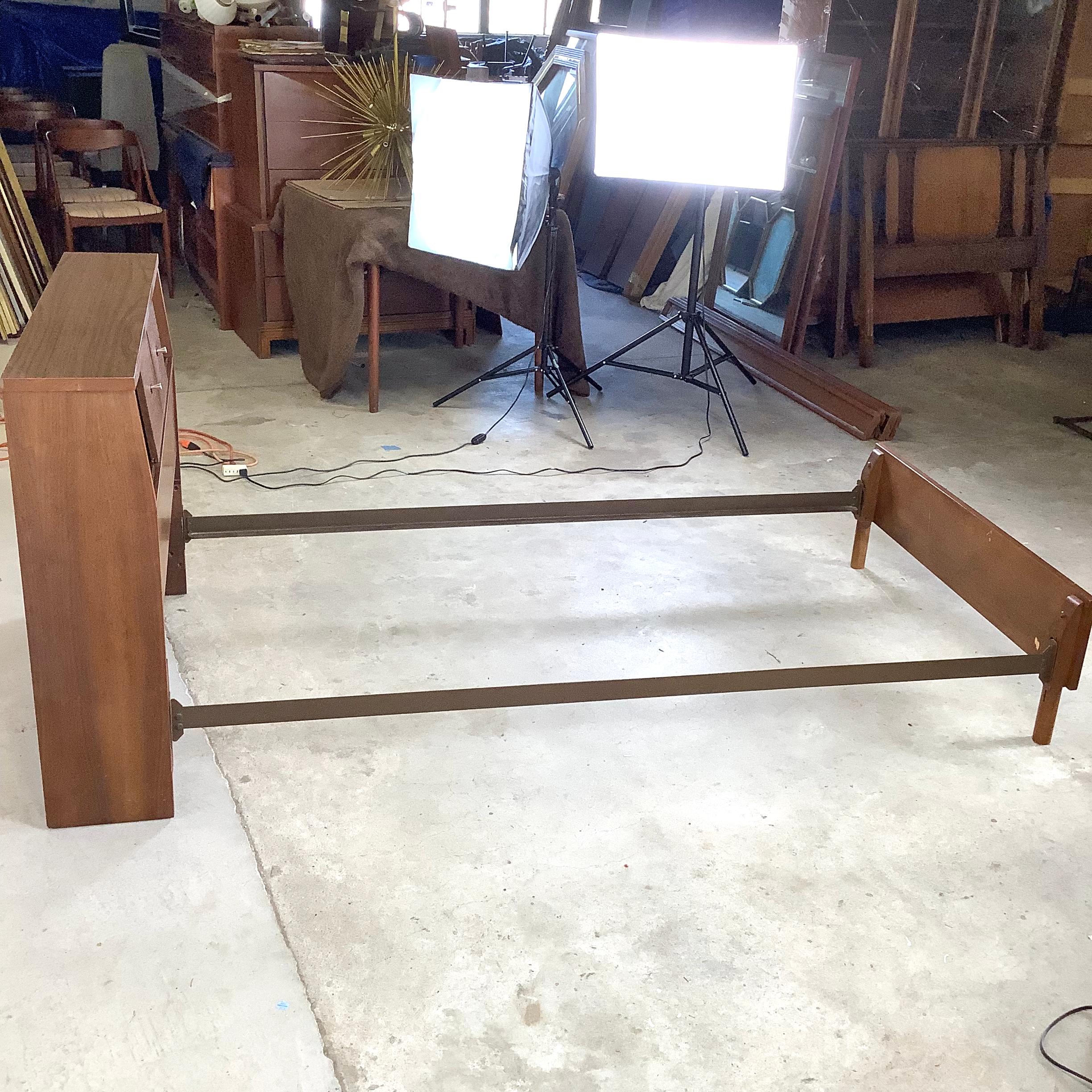Mid-Century Walnut Bedframe With Storage Headboard- Twin For Sale 10