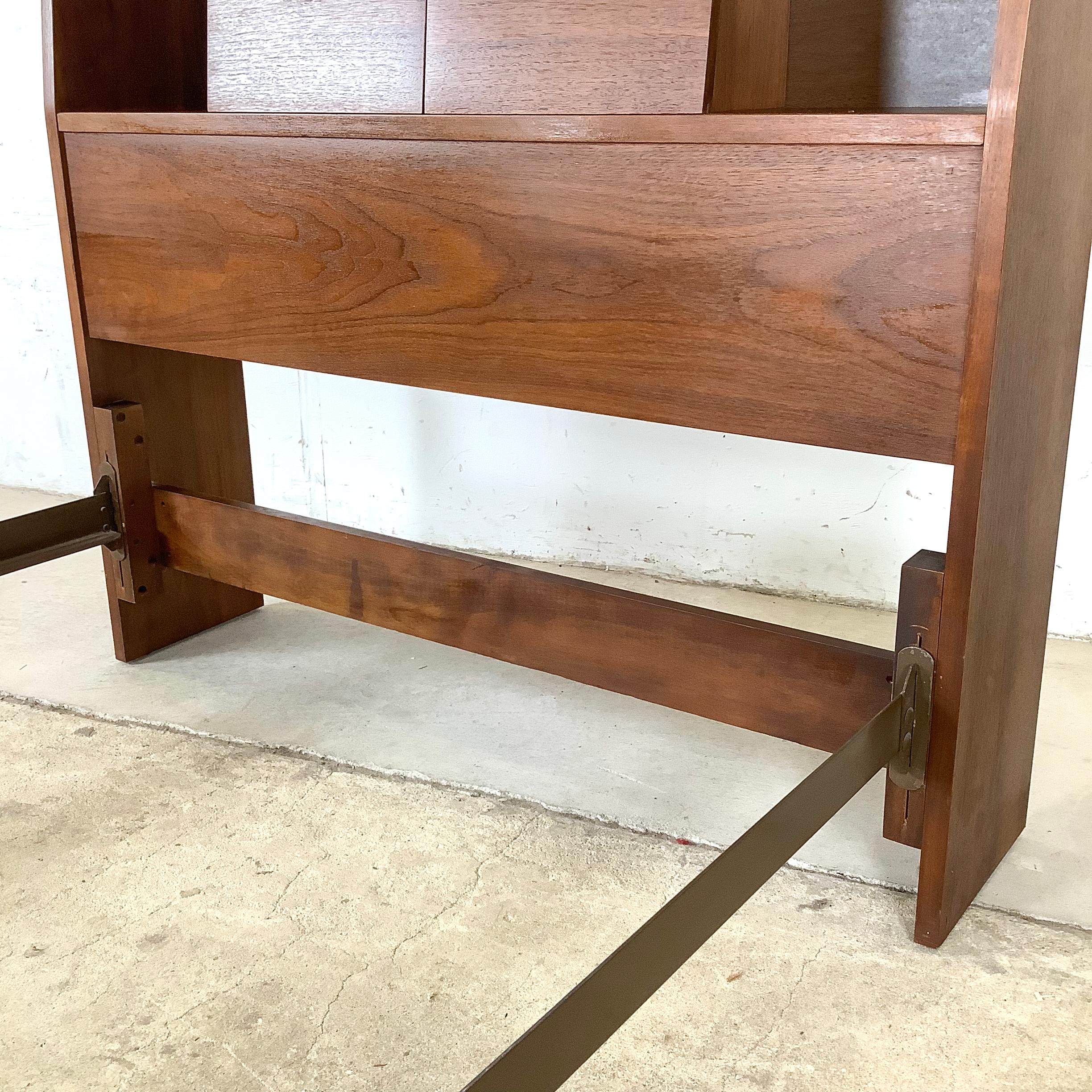 Mid-Century Walnut Bedframe With Storage Headboard- Twin For Sale 11