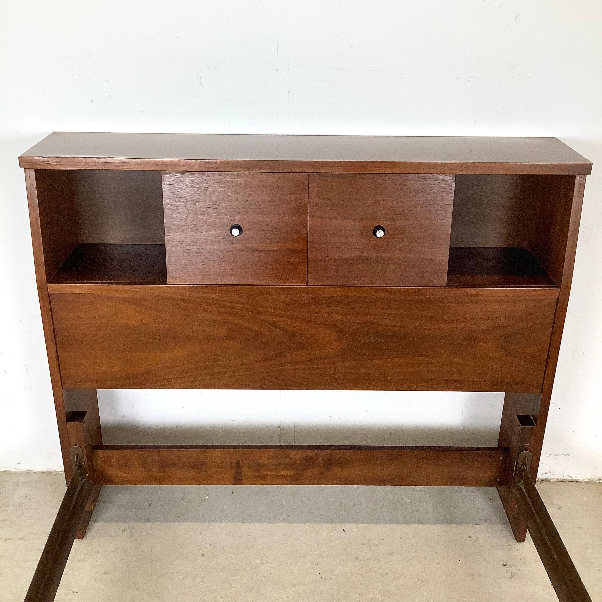 Mid-Century Modern Mid-Century Walnut Bedframe With Storage Headboard- Twin For Sale