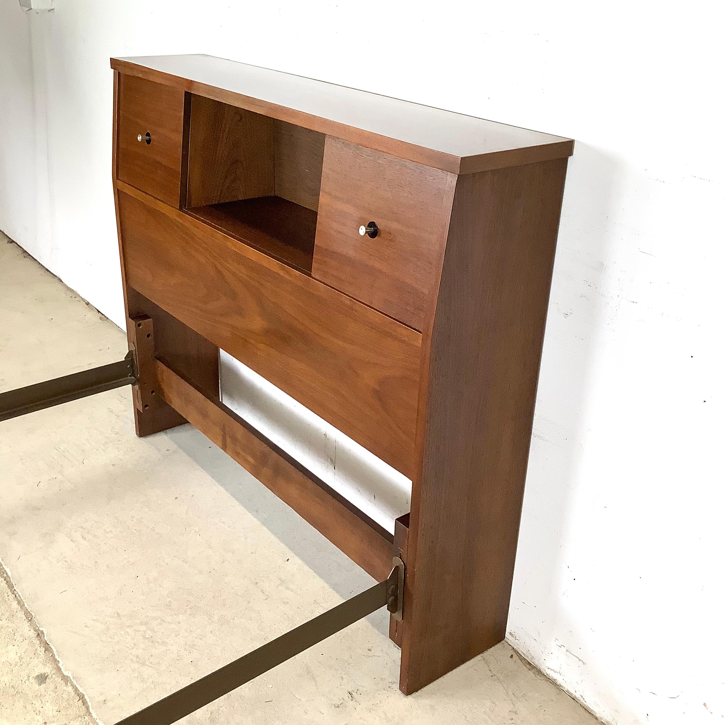 Veneer Mid-Century Walnut Bedframe With Storage Headboard- Twin For Sale