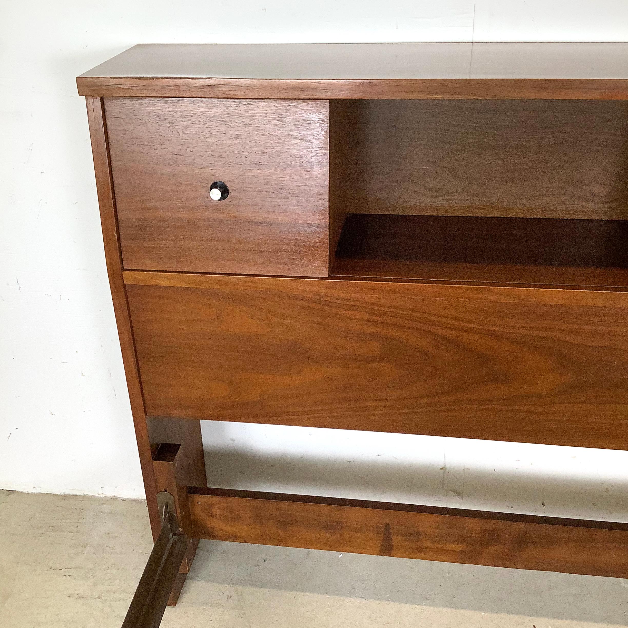 20th Century Mid-Century Walnut Bedframe With Storage Headboard- Twin For Sale