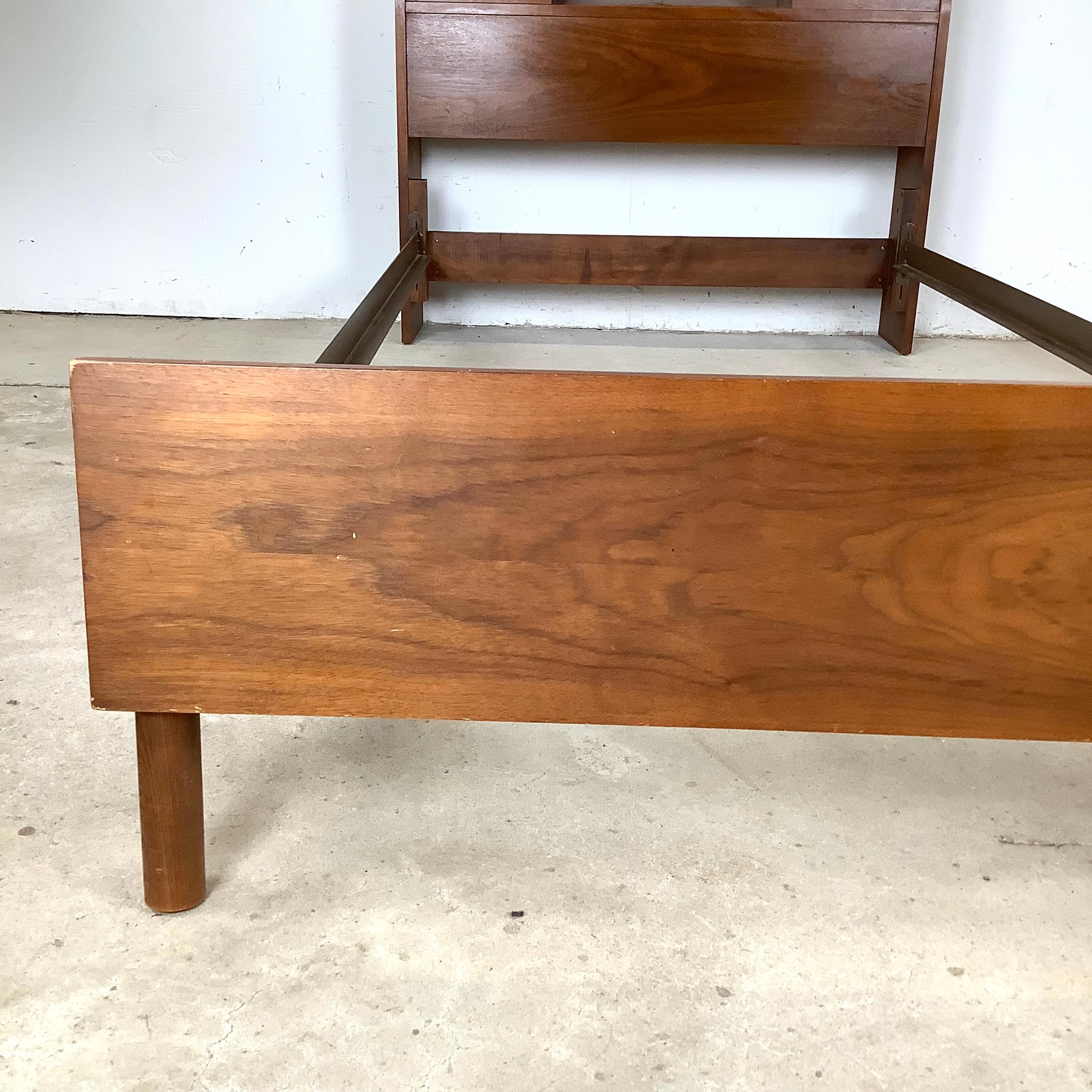 Mid-Century Walnut Bedframe With Storage Headboard- Twin For Sale 2