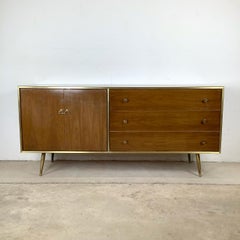 Mid-Century Walnut Bedroom Dresser With Brass Legs