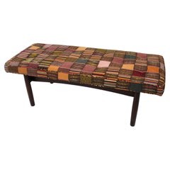 Mid Century Walnut Bench with African Upholstery