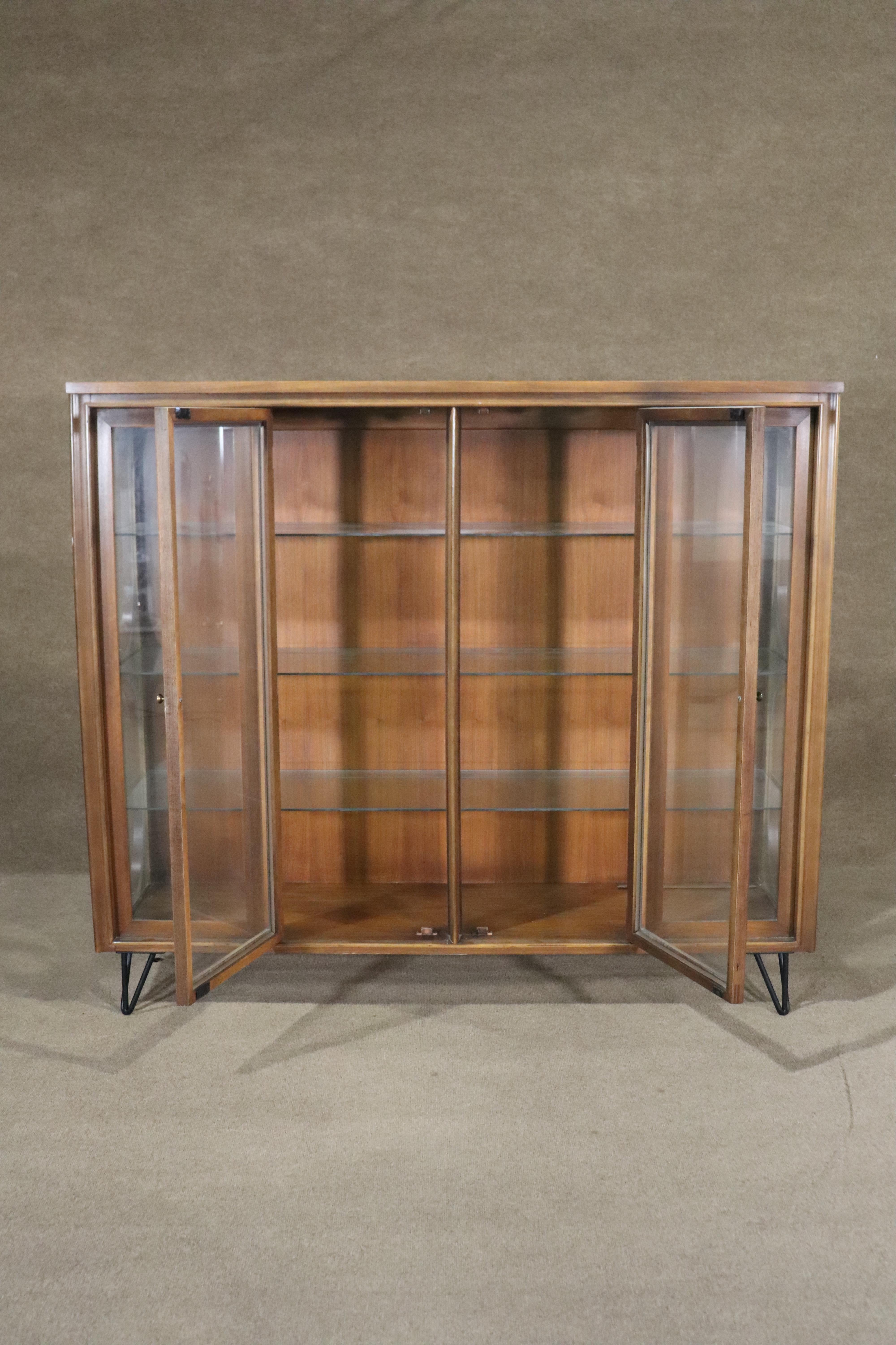 Mid-Century Walnut Bookcase with Glass Shelving In Good Condition In Brooklyn, NY