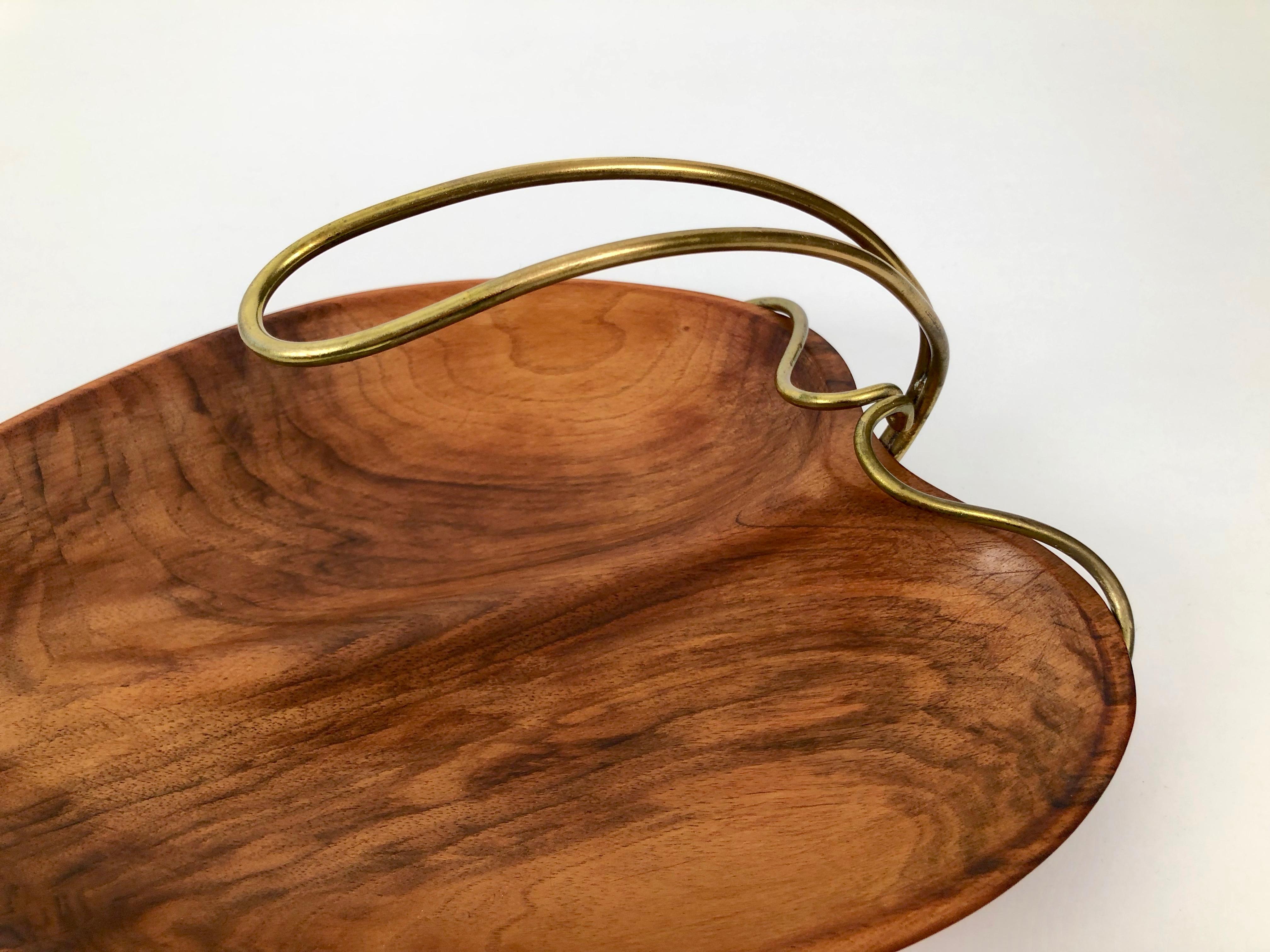 Polished Mid-Century Walnut Bowl in Shape of a Leaf, 1950's Austria For Sale
