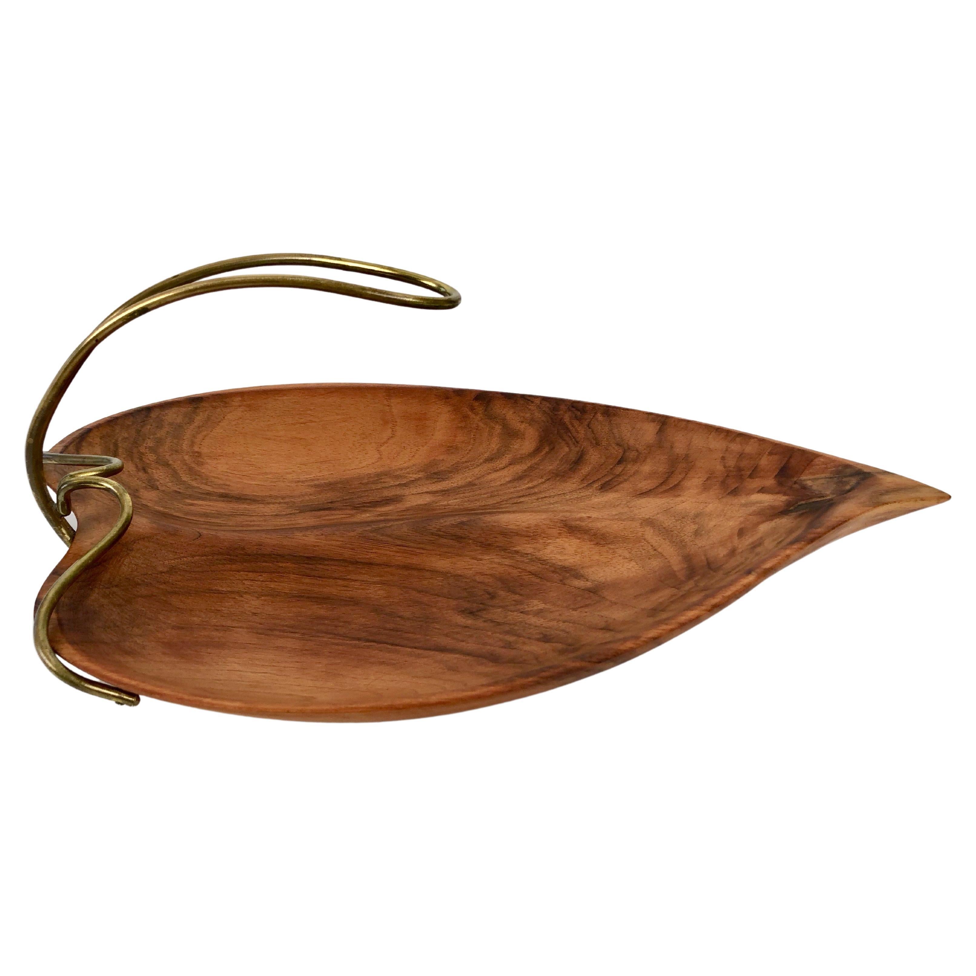 Mid-Century Walnut Bowl in Shape of a Leaf, 1950's Austria For Sale