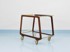 Mid-Century Walnut Brass Bar Cart Serving Trolley, 1950s, Oswald Haerdtl attr.