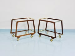 Mid-Century Walnut Brass Bar Cart Serving Trolley, 1950s, Oswald Haerdtl attr.