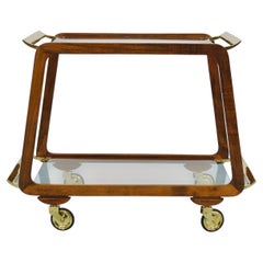 Mid-Century Walnut Brass Bar Cart Serving Trolley, 1950s, Oswald Haerdtl attr.