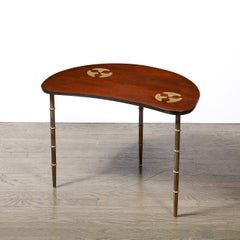 Mid-Century Walnut & Brass Bow-Front Table with Organic Detailing by Mastercraft
