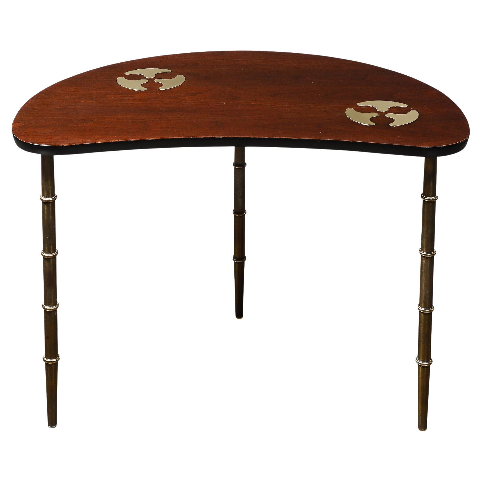 Mid-Century Walnut 
Brass Bow-Front Table with Organic Detailing by Mastercraft im Angebot