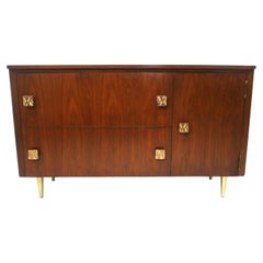 Mid Century Walnut / Brass Cabinet in the style of Widdicomb 
