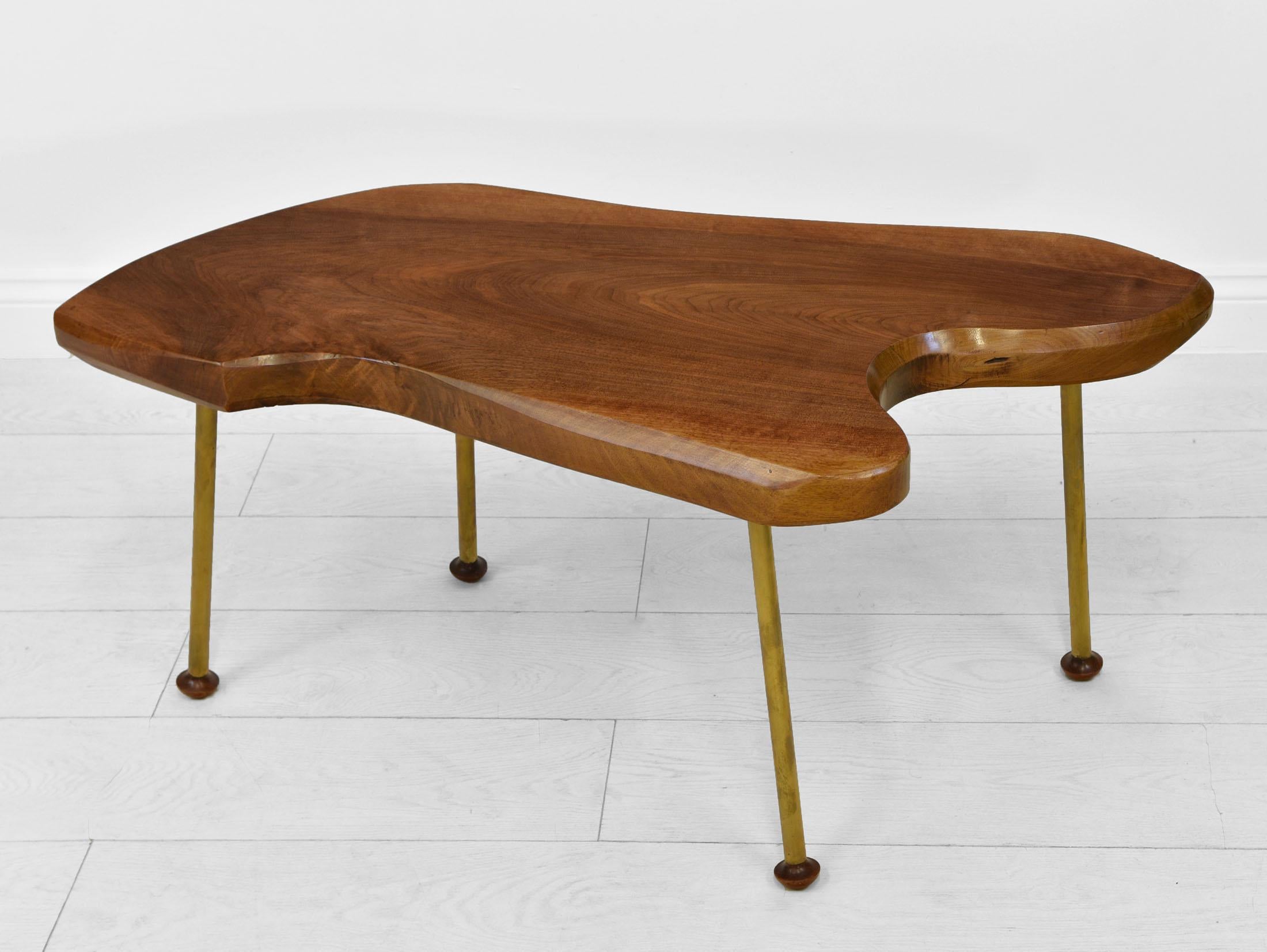 Mid-Century Modern Mid Century Walnut & Brass Coffee Side Table For Sale
