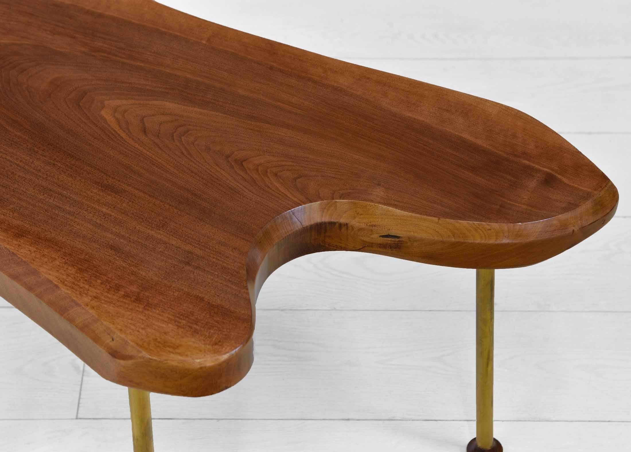 Hand-Crafted Mid Century Walnut & Brass Coffee Side Table For Sale