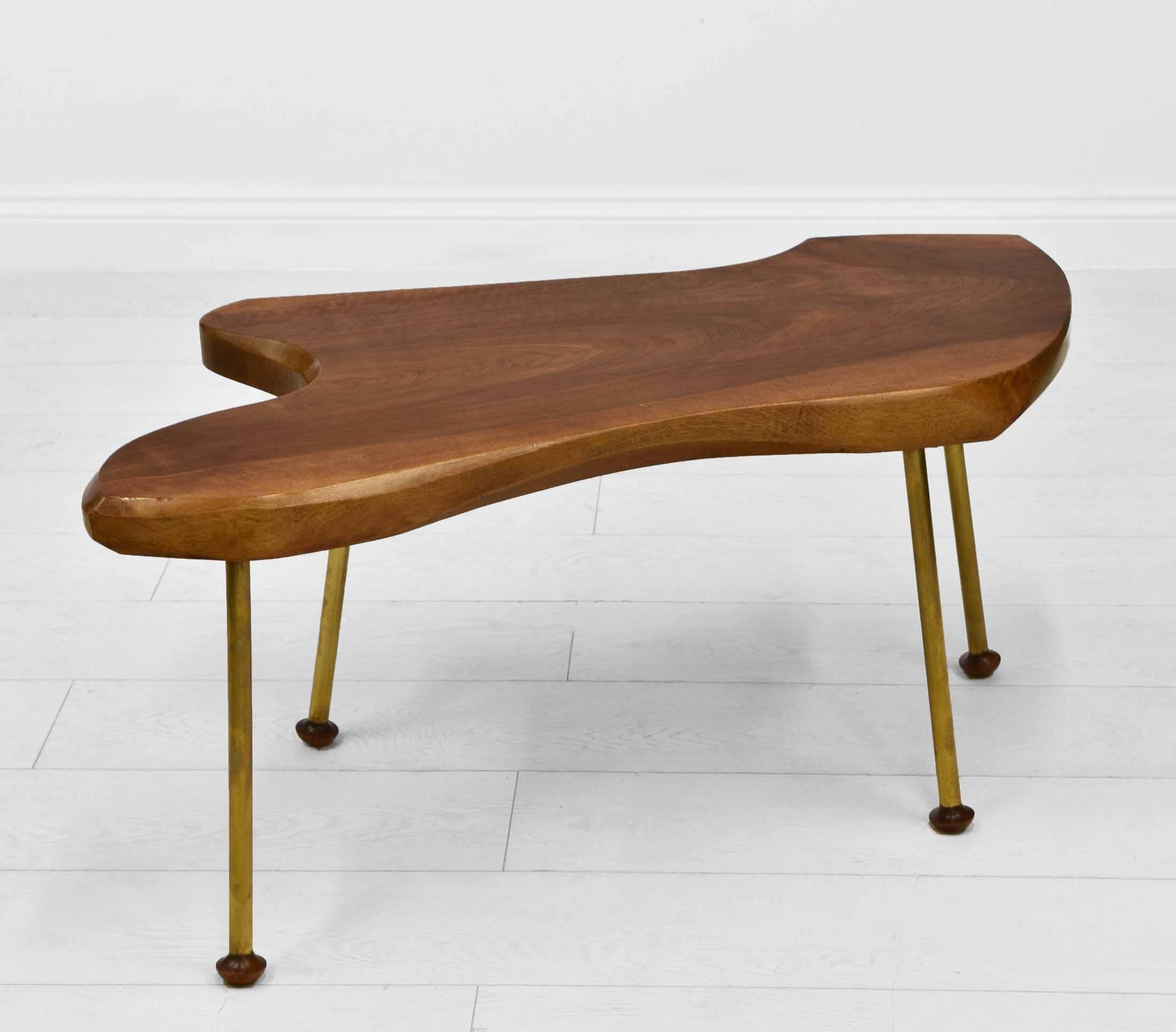 Mid Century Walnut & Brass Coffee Side Table In Good Condition For Sale In Norwich, GB