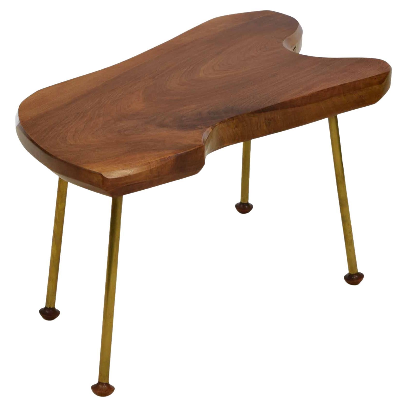 Mid Century Walnut & Brass Coffee Side Table For Sale