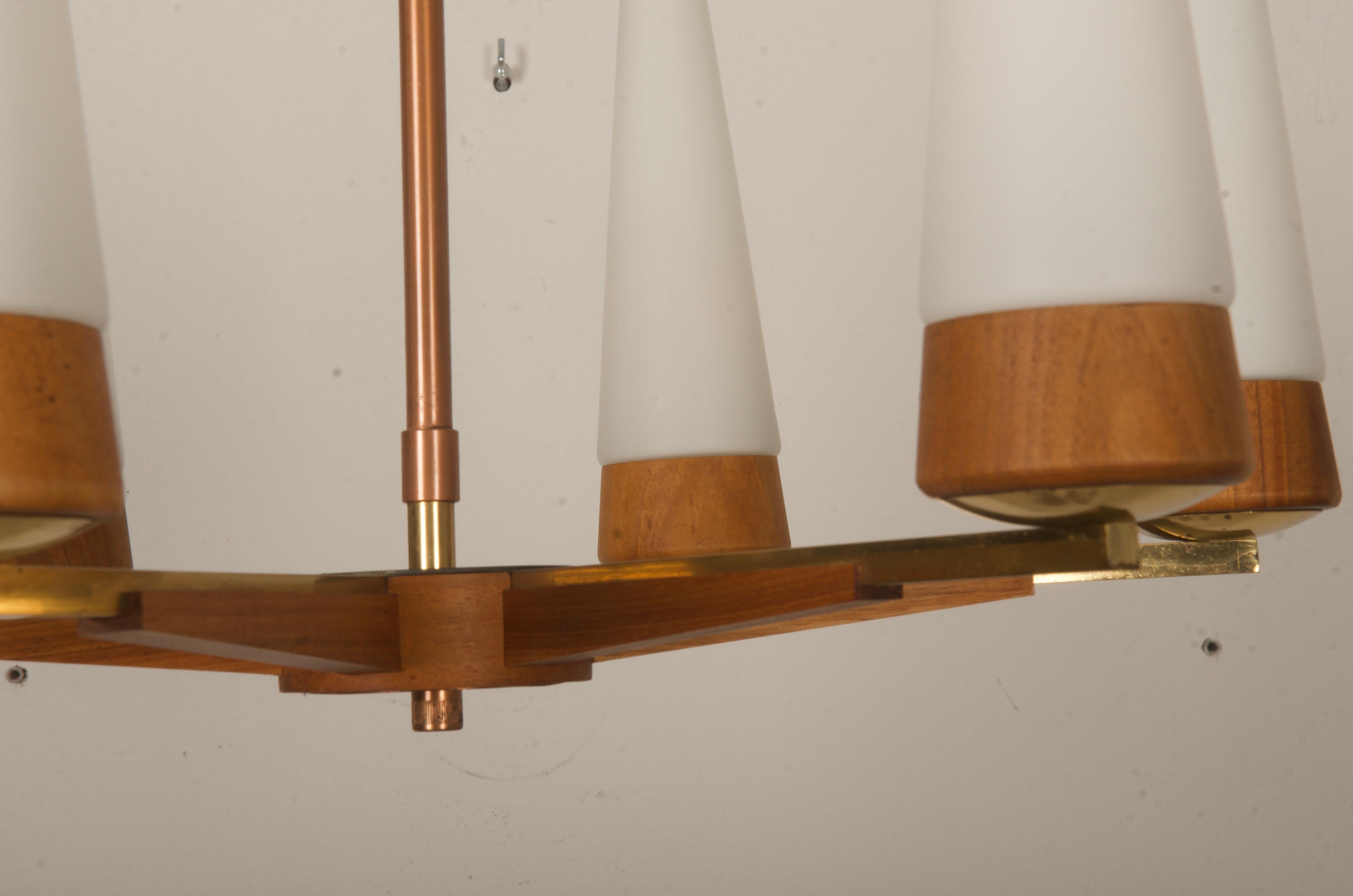 Mid-Century Walnut Brass Copper Chandelier By Rupert Nikoll For Sale 4