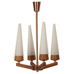 Mid-Century Walnut Brass Copper Chandelier By Rupert Nikoll