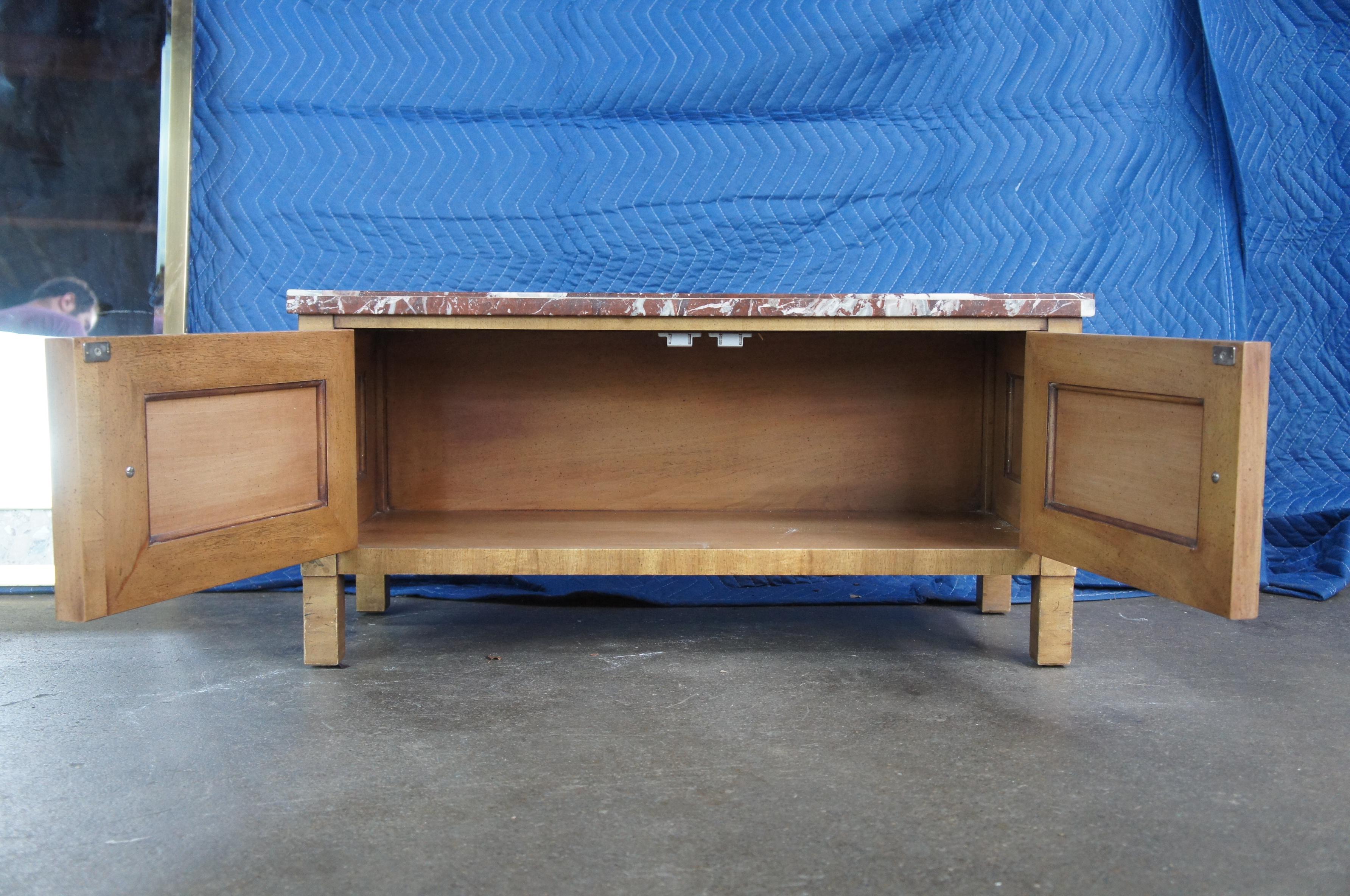 Mid Century Walnut Brass Marble Pier Hall Mirror Entry Bench Console Cabinet For Sale 5