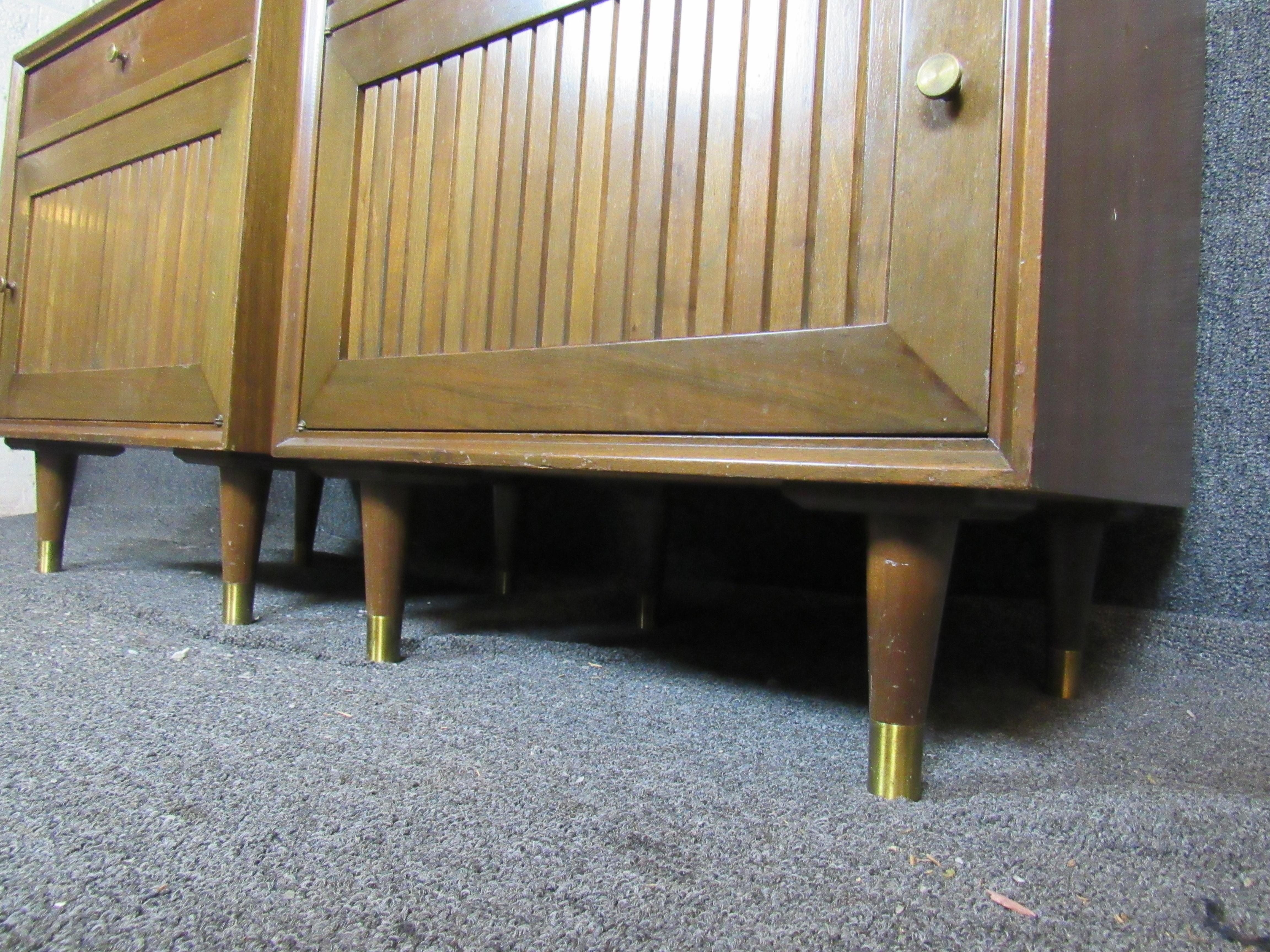 20th Century Mid-Century Walnut & Brass Nightstands by Furnette For Sale