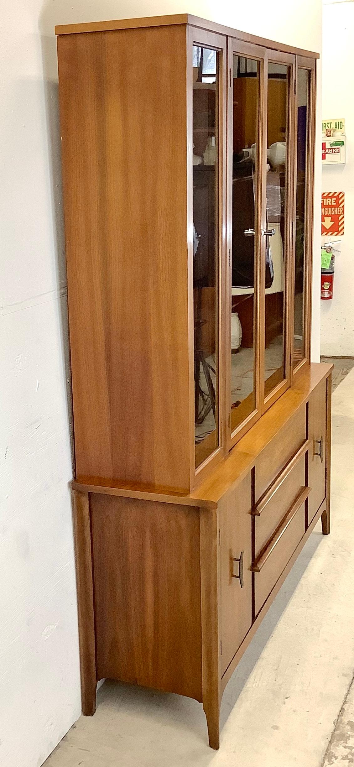 Mid-Century Modern Midcentury Walnut Breakfront Sideboard with China Cabinet