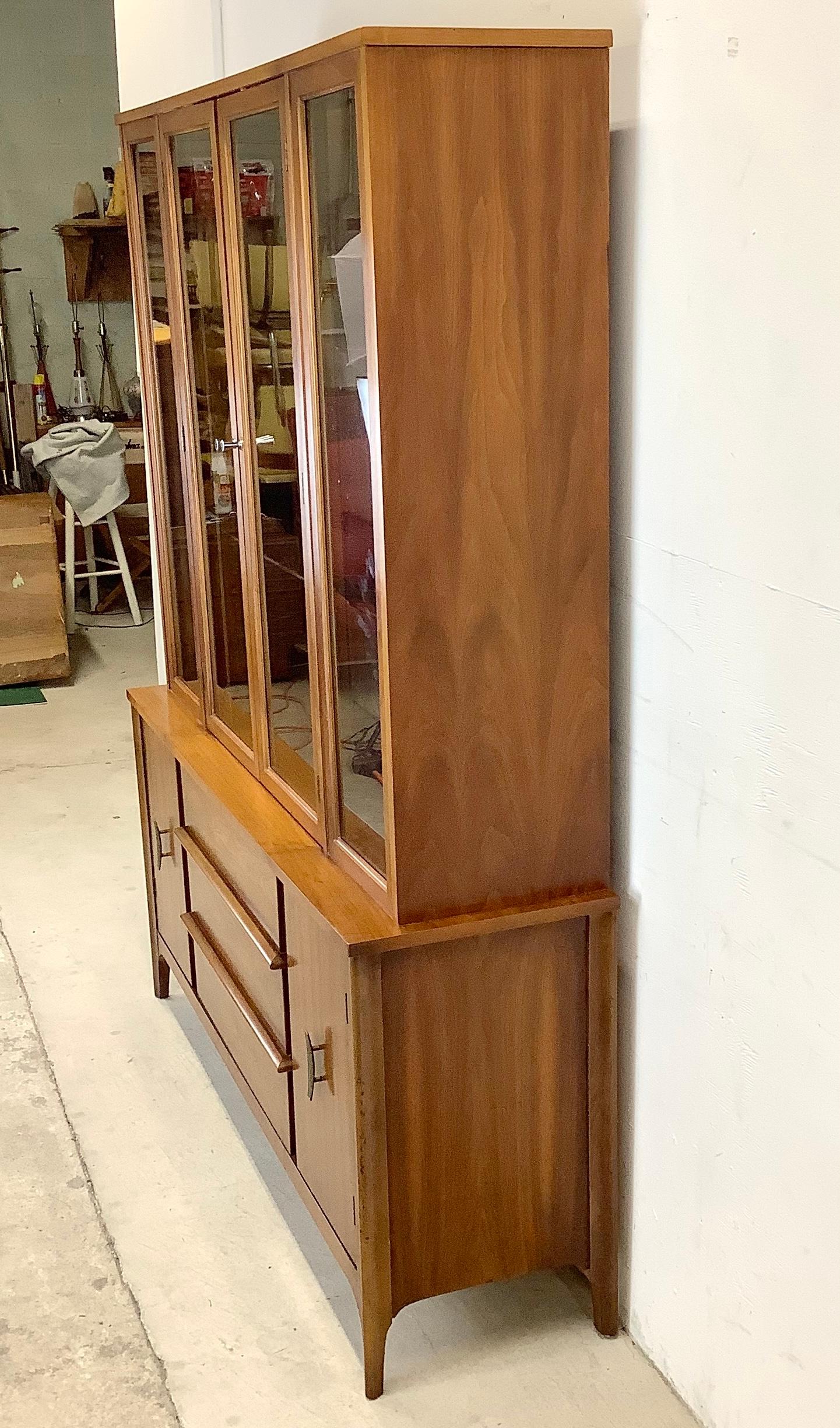 Unknown Midcentury Walnut Breakfront Sideboard with China Cabinet