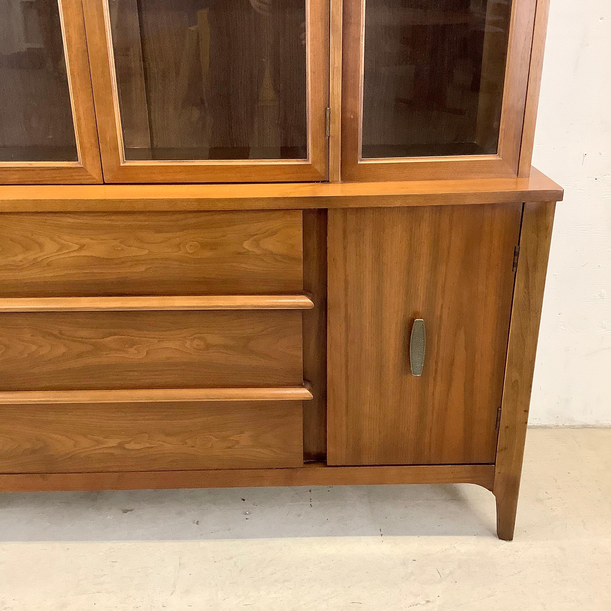 20th Century Midcentury Walnut Breakfront Sideboard with China Cabinet
